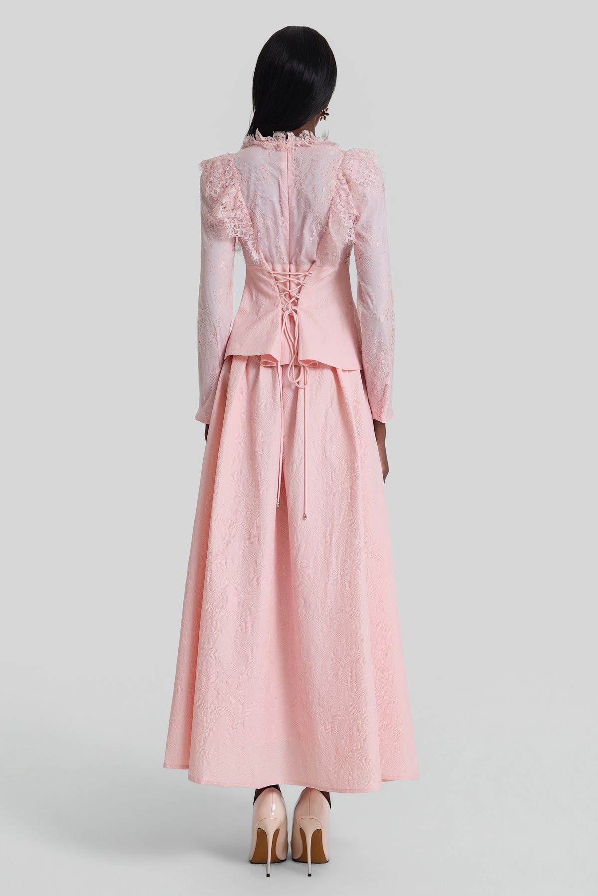 Lace Embroidered Top & Mid Waist Maxi Skirt Set