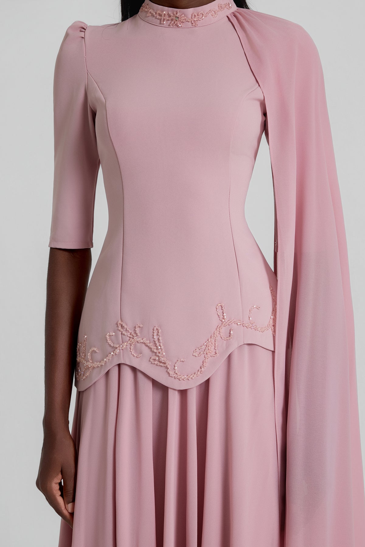 Beaded Cape Top & Mid Waist Maxi Skirt Set