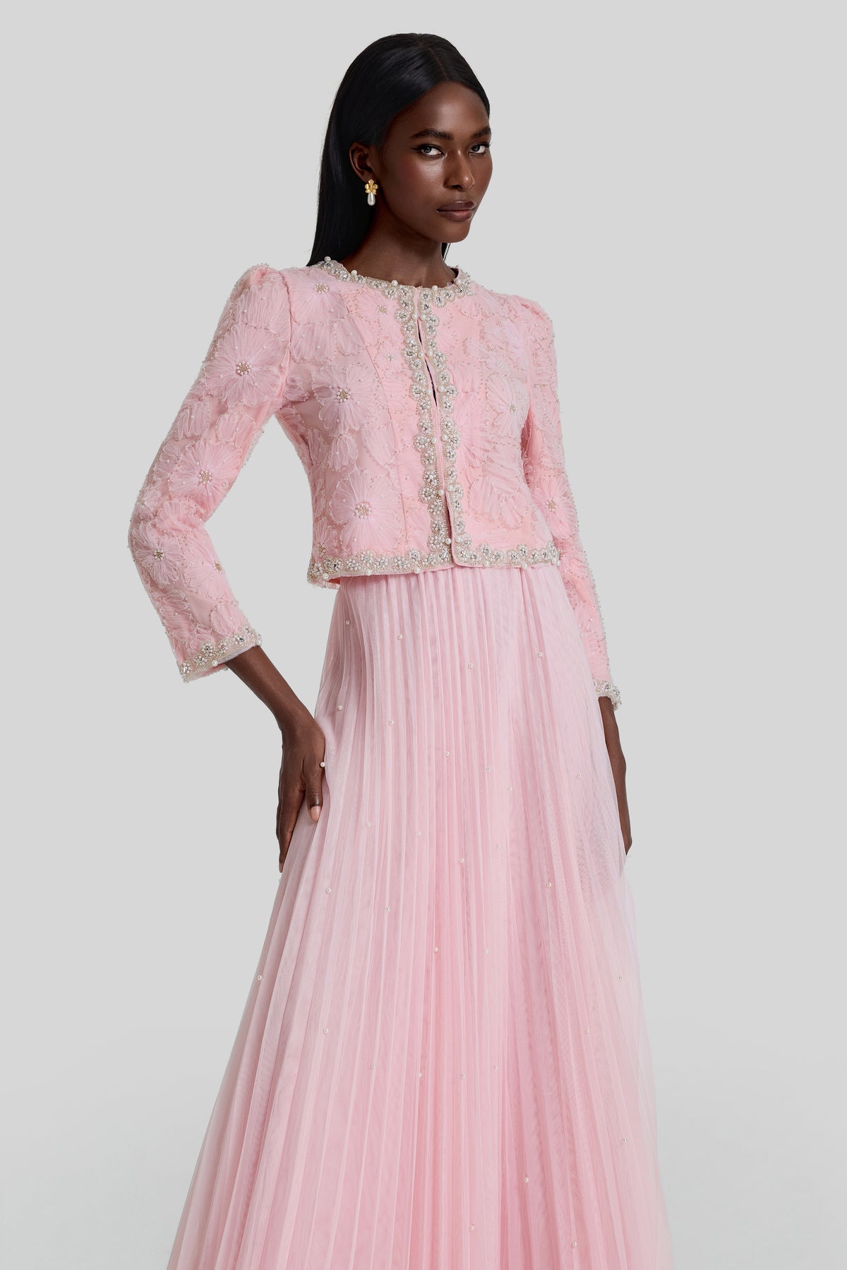 Nail Bead Embroidery Top & Mid Waist Maxi Skirt Set