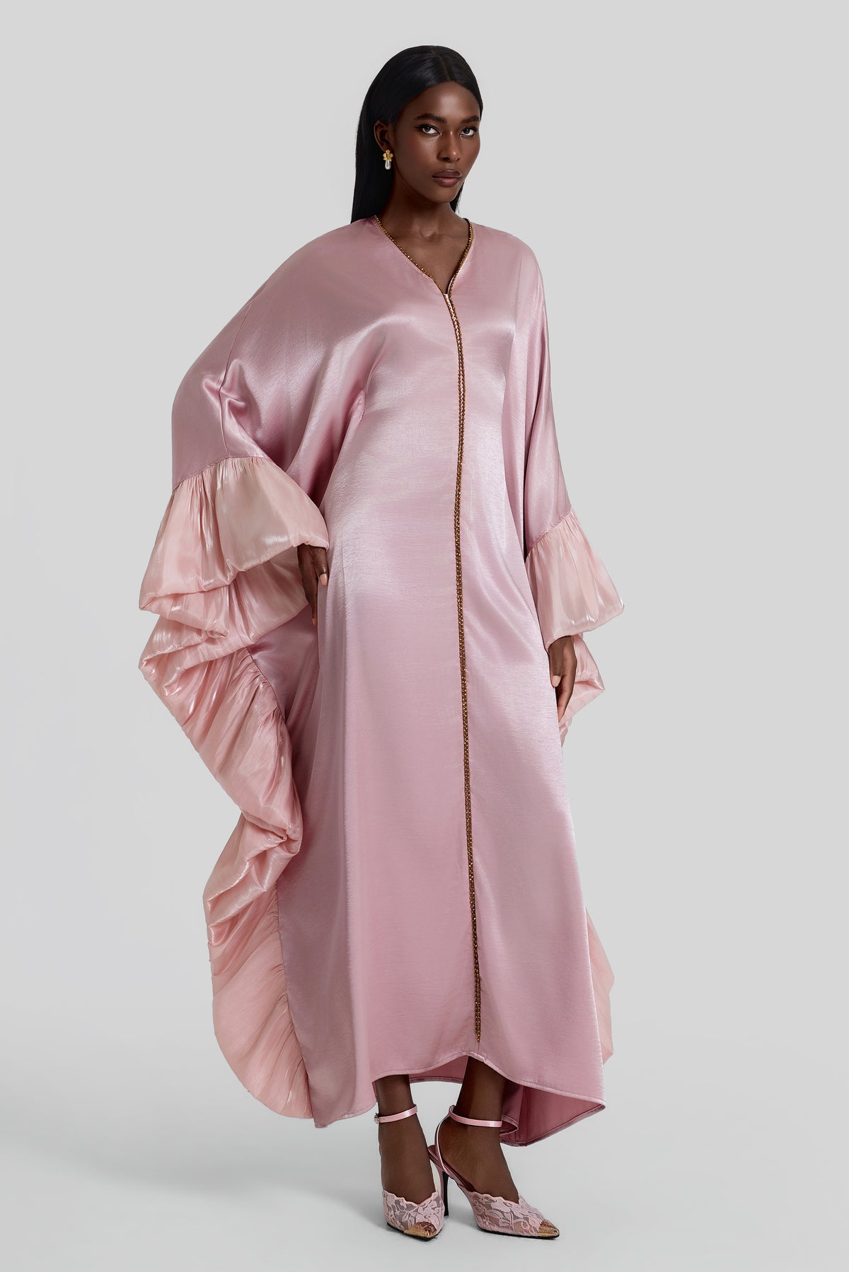 Rivet V-Neck Batwing Sleeve Midi Dress