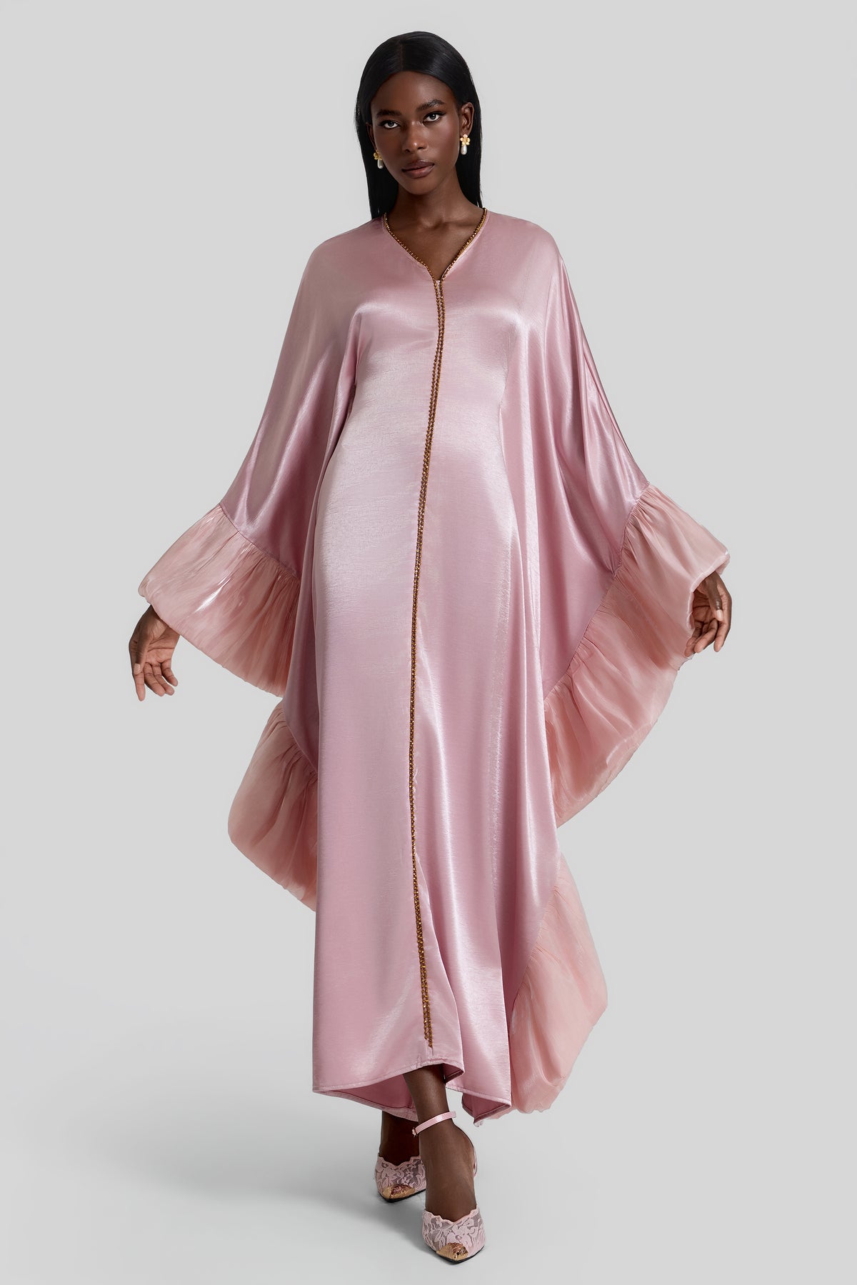 Rivet V-Neck Batwing Sleeve Midi Dress