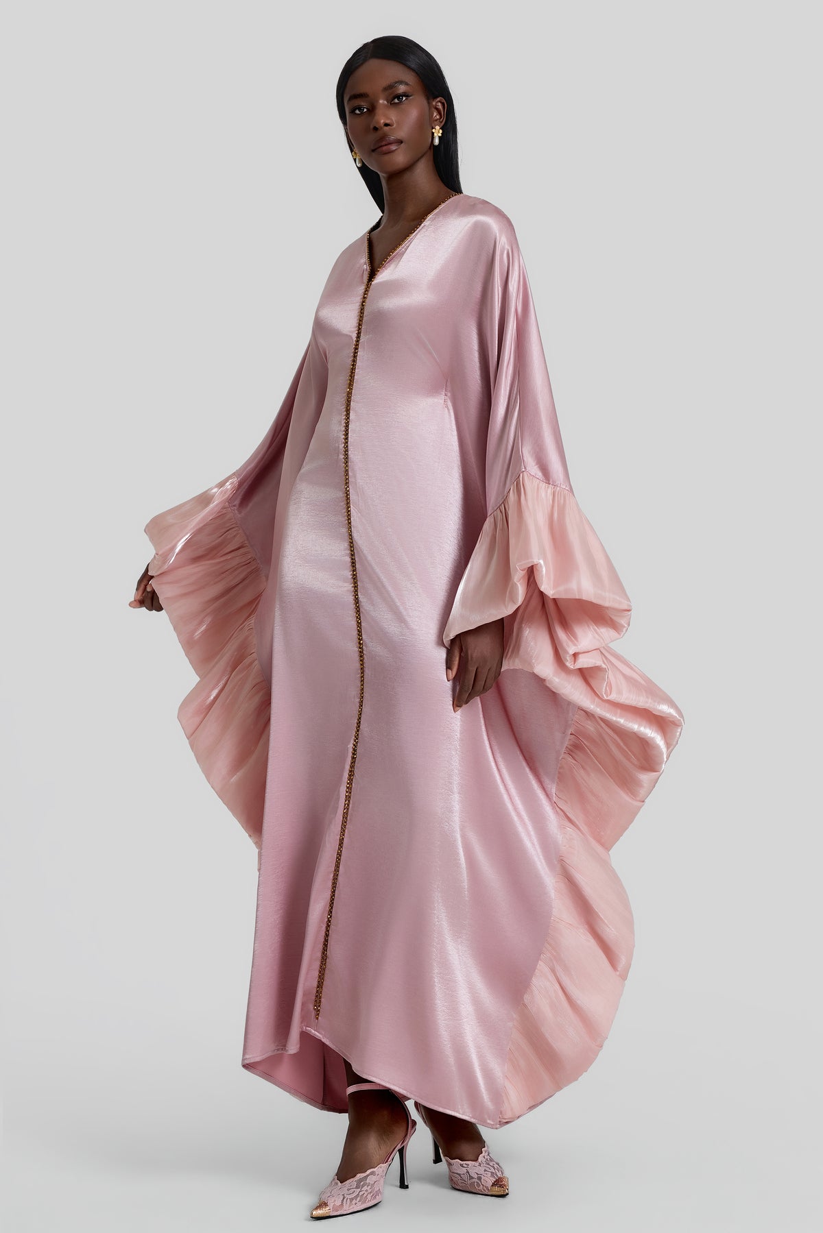 Rivet V-Neck Batwing Sleeve Midi Dress