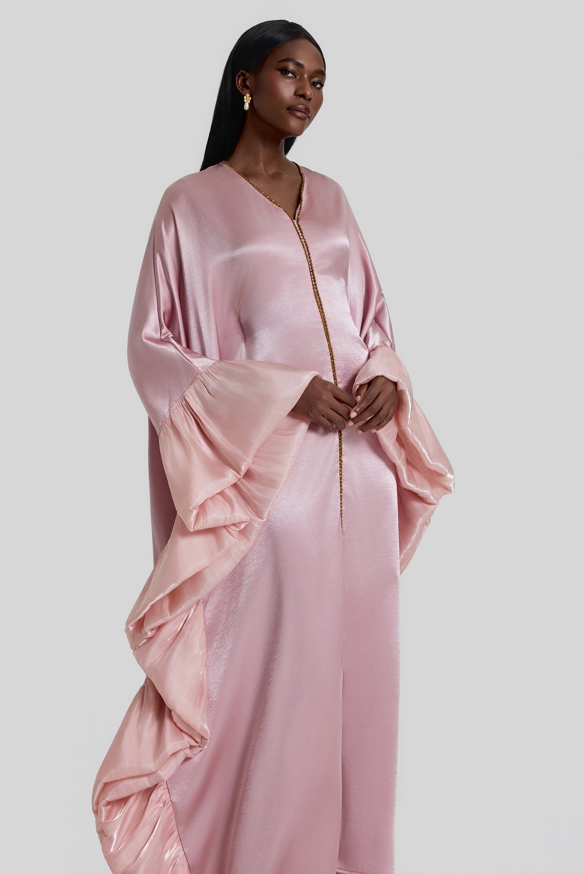 Rivet V-Neck Batwing Sleeve Midi Dress
