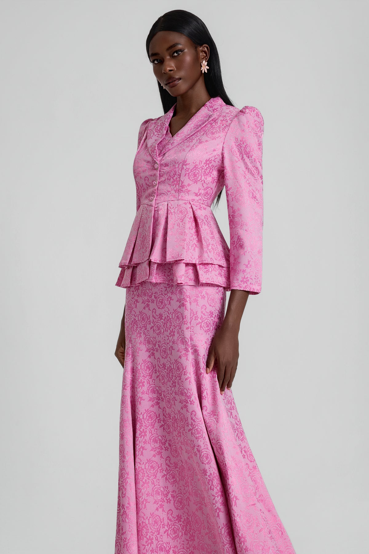 Jacquard Ruffle Top & Sleeveless Maxi Dress Set