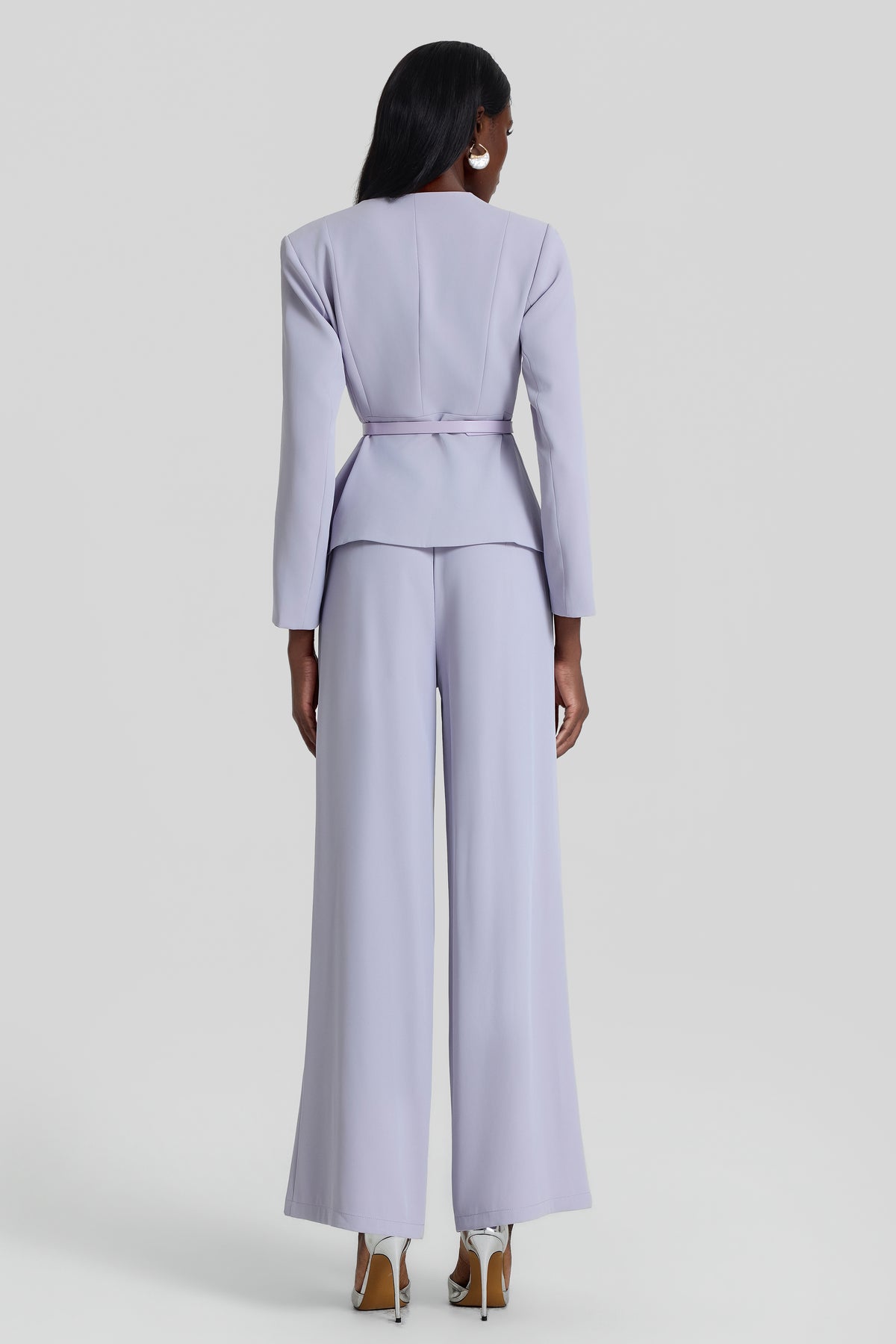 V-Neck Blazer With Belt & High Waist Pants Set
