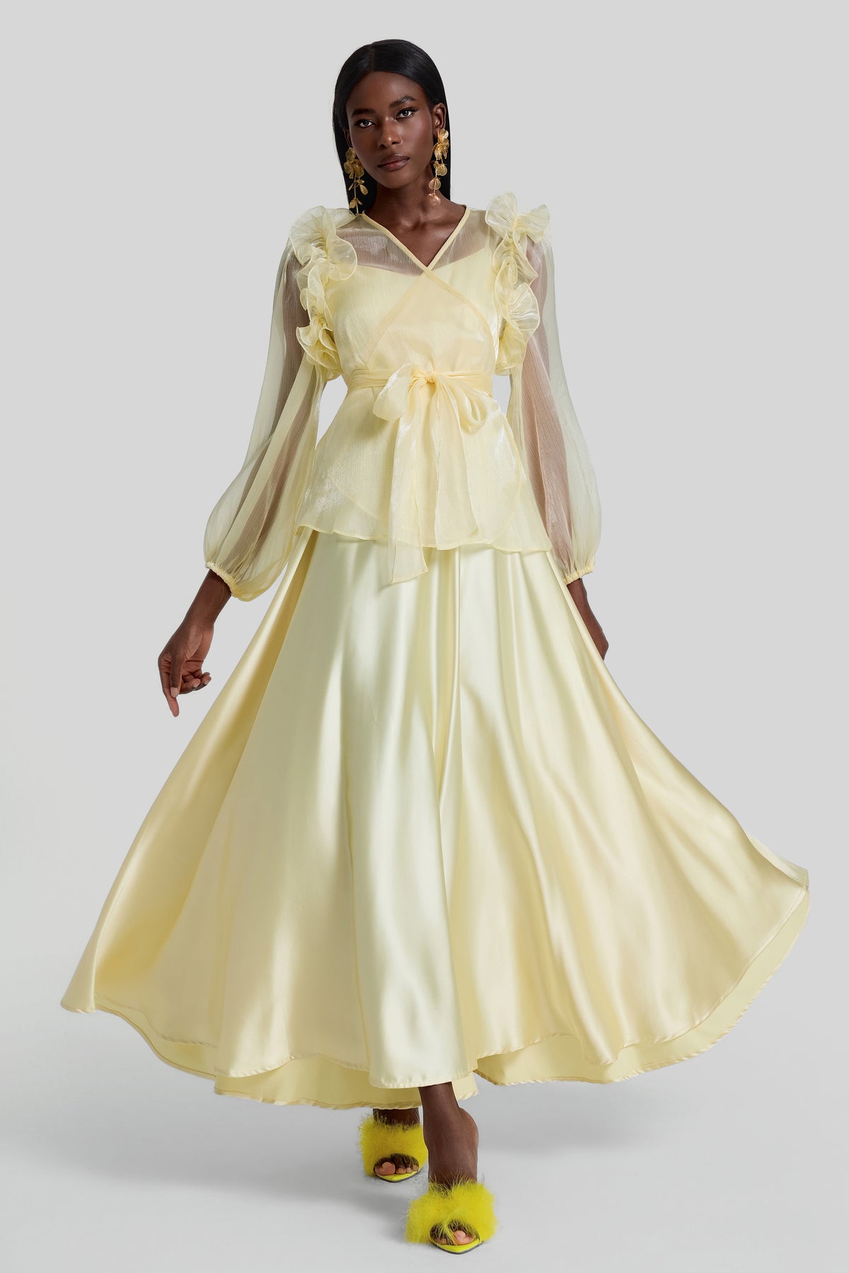 V-Neck Ruffle Lace-Up Midi Dress
