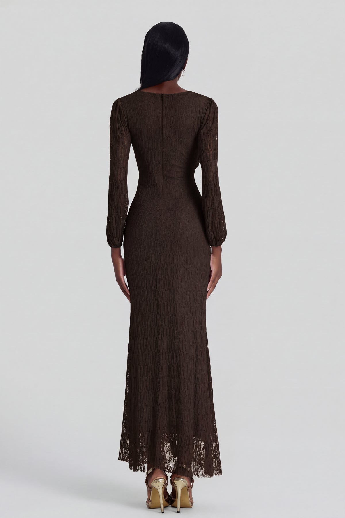 Lace Rhinestone Rivets Gathering Maxi Dress