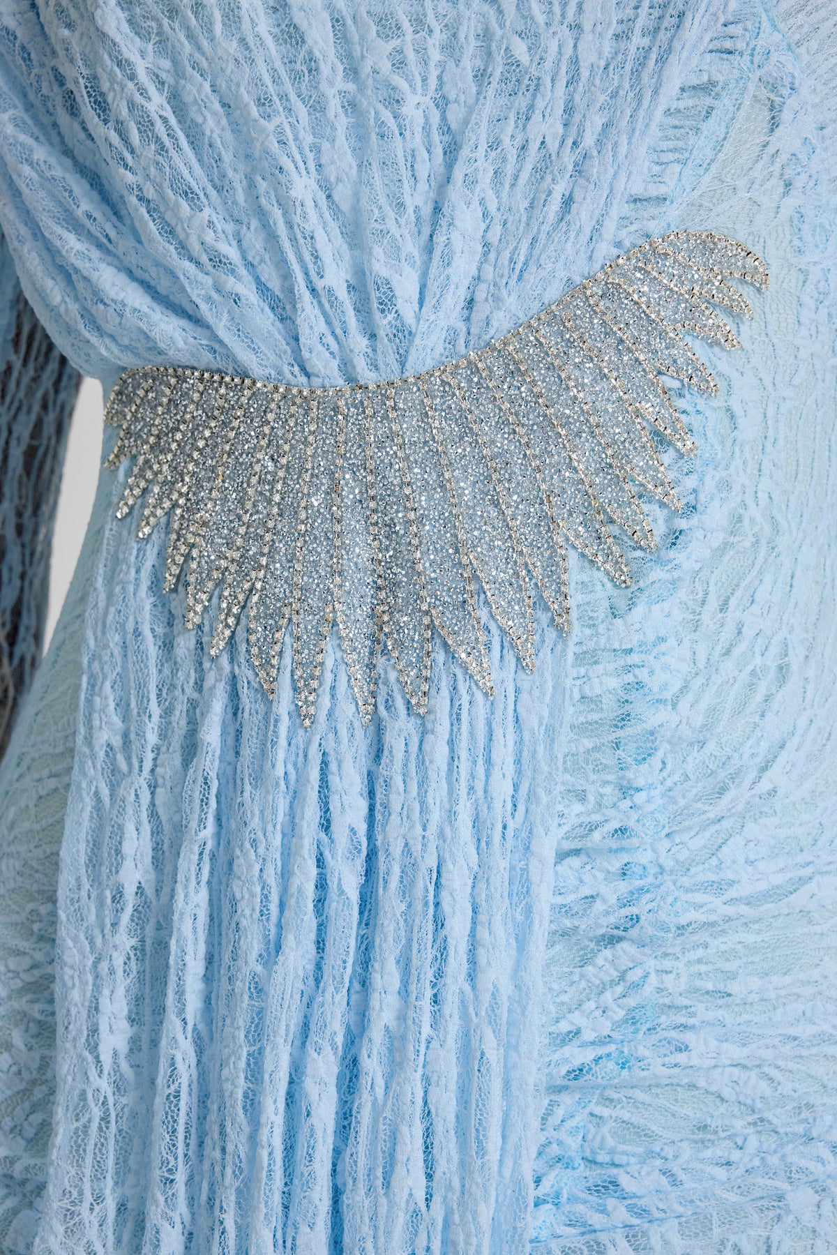 Lace Rhinestone Rivets Gathering Maxi Dress