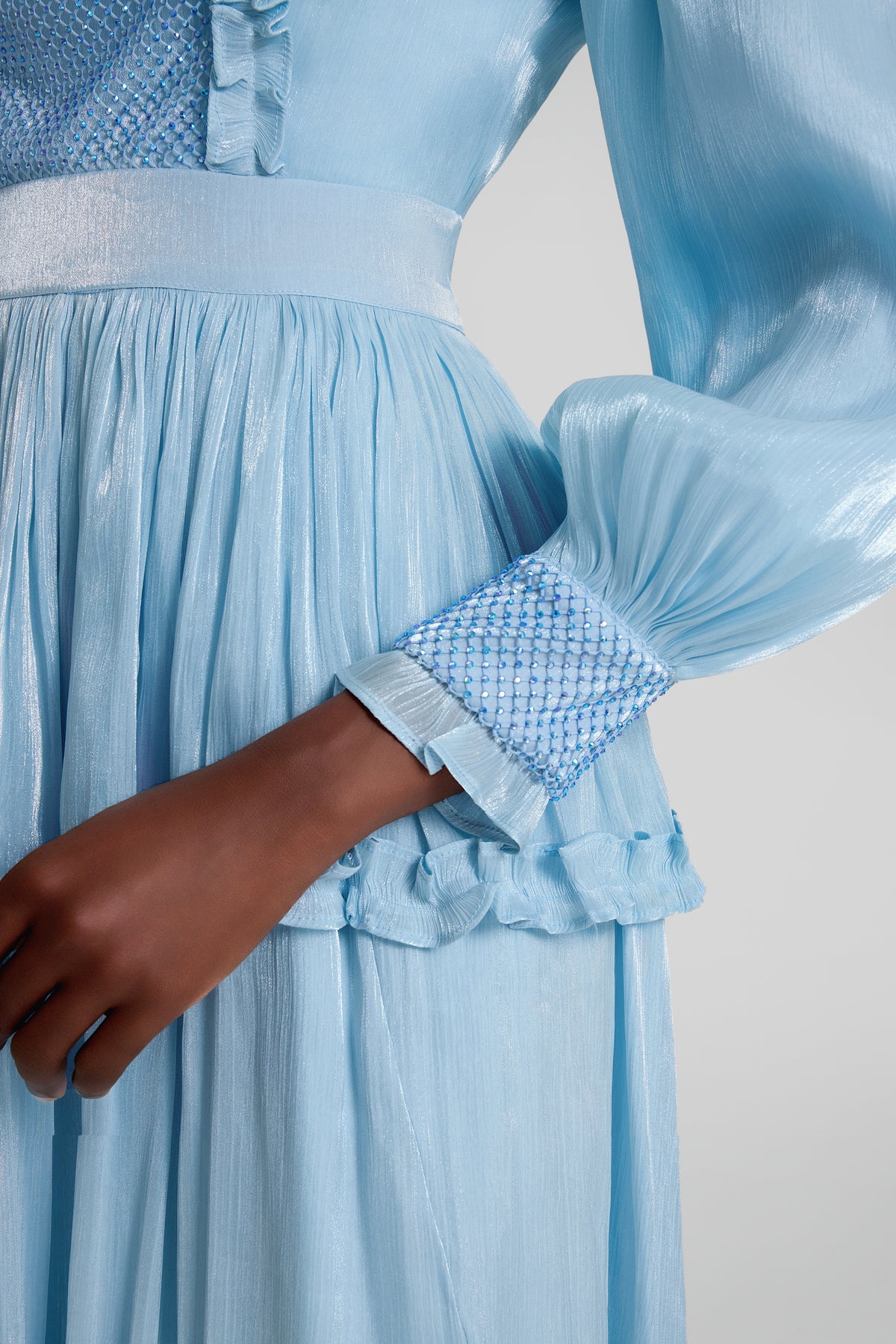 Rhinestone Gathering Frill Midi Dress