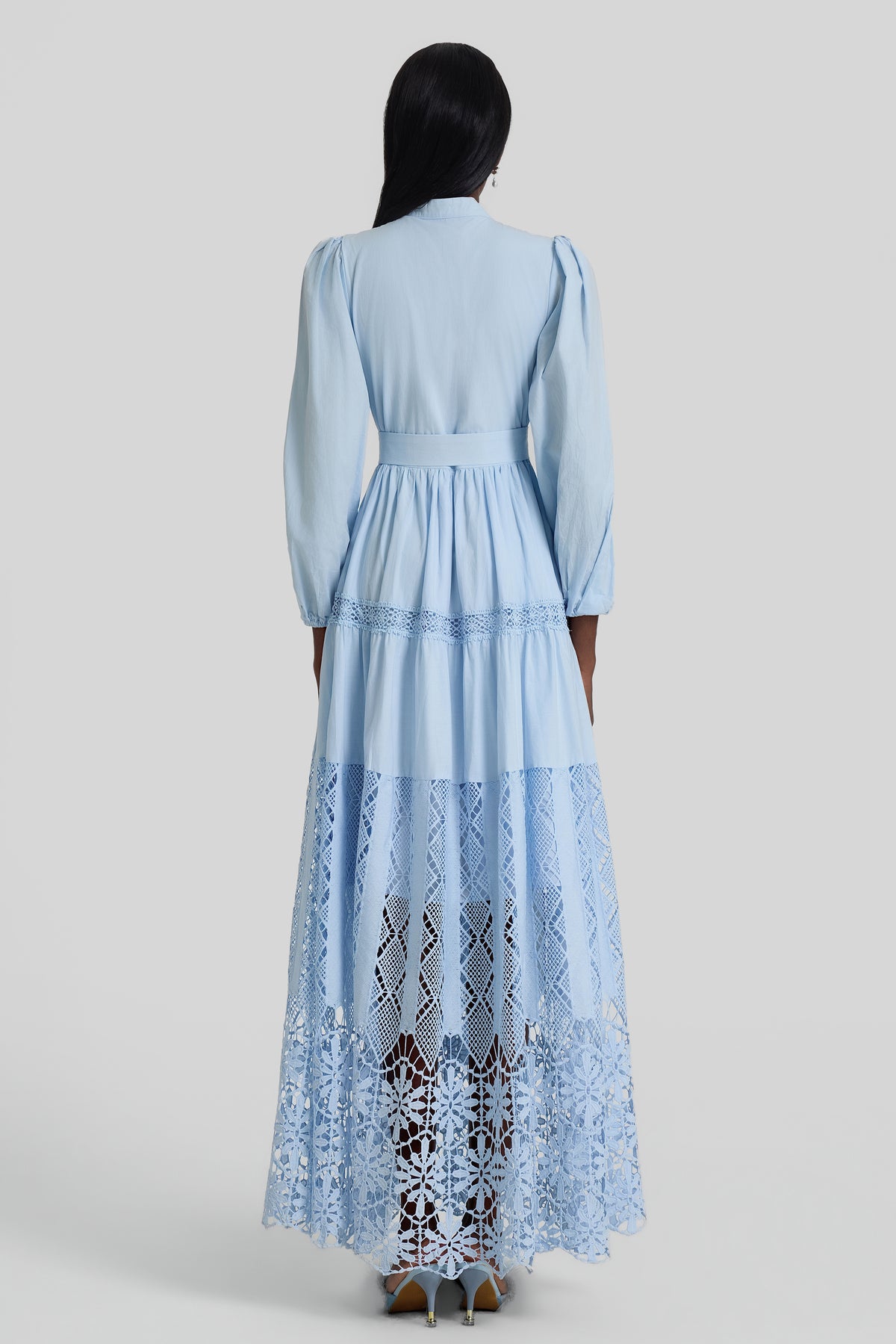 Lace Lantern Sleeve Button Maxi Dress
