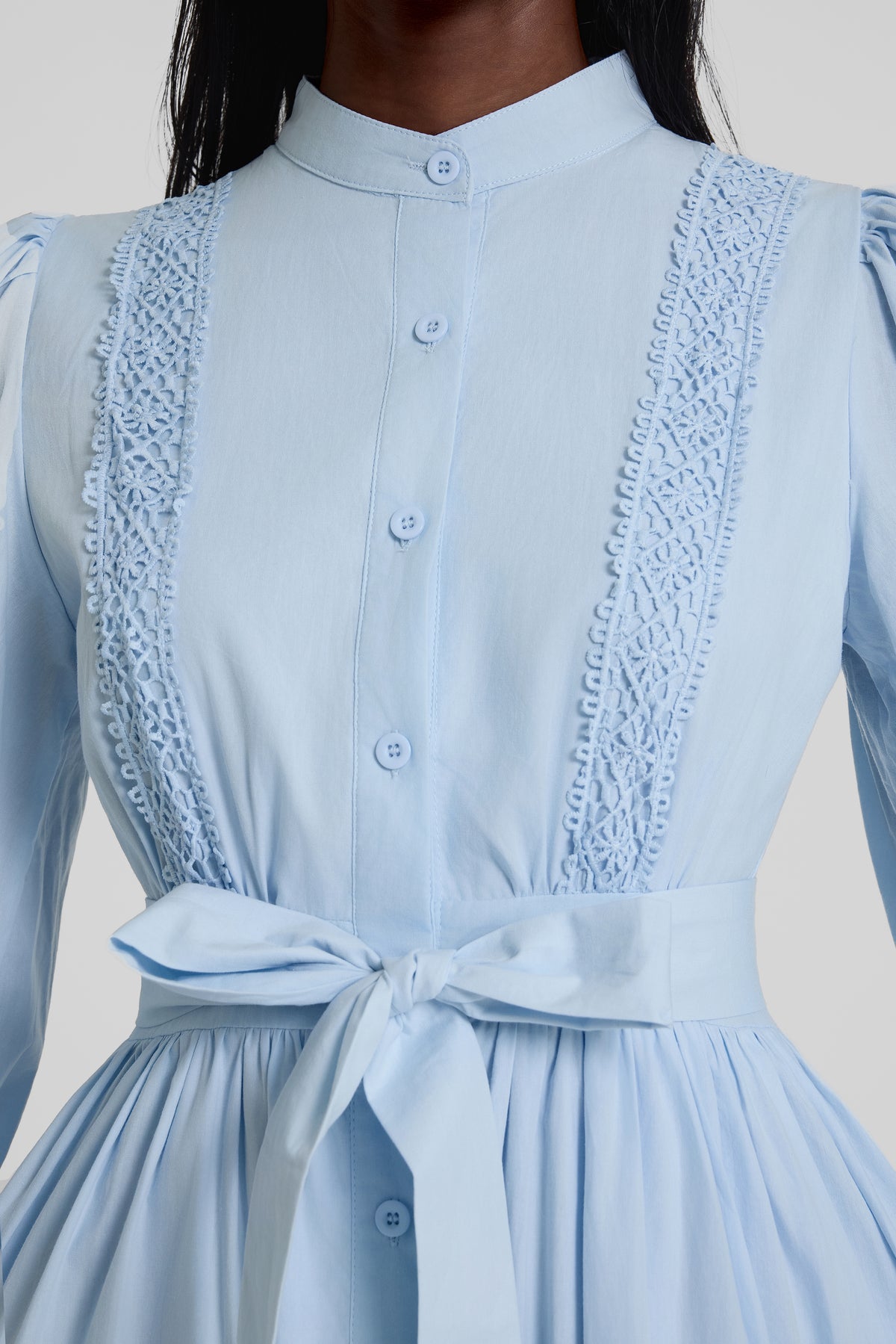 Lace Lantern Sleeve Button Maxi Dress