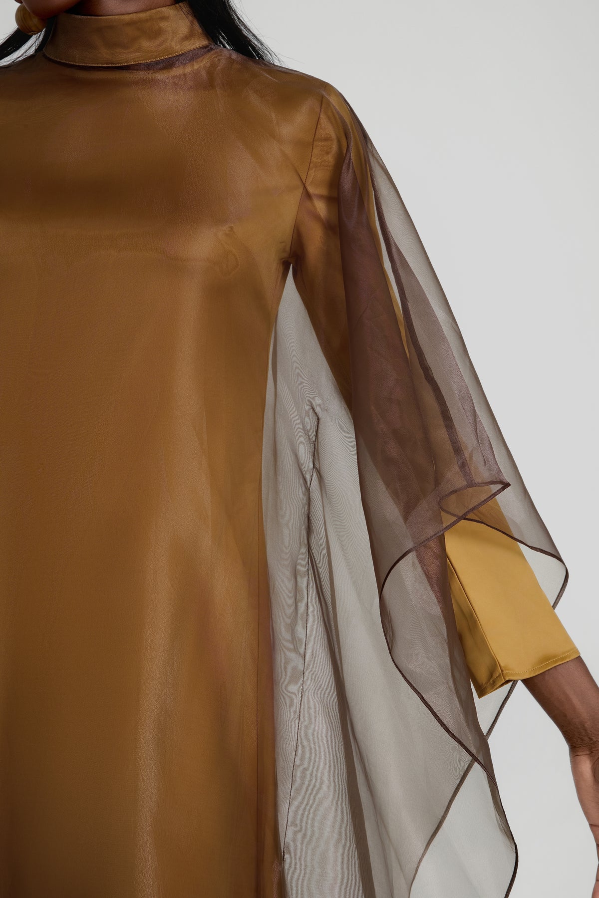 Organza Stand Collar Maxi Dress With Cape