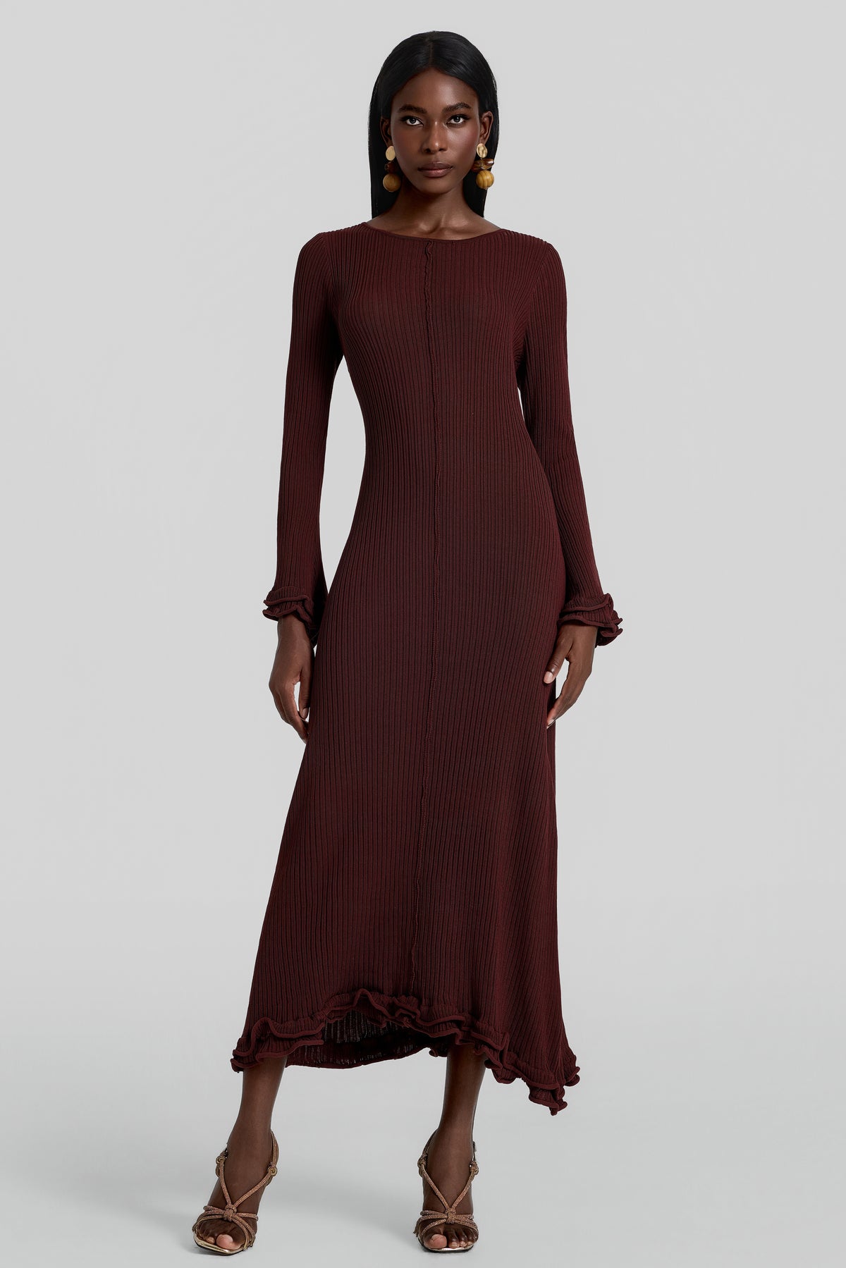 Frill Backless Lace-Up Maxi Dress