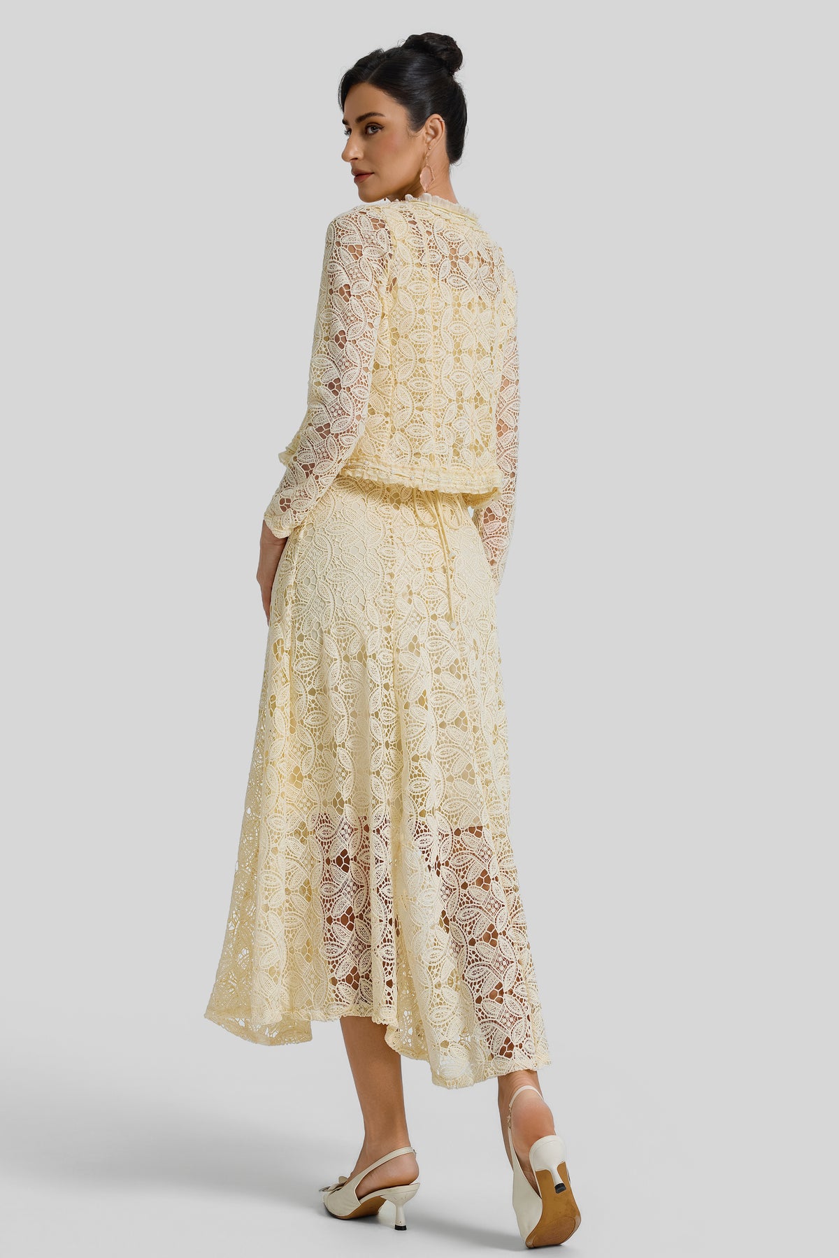 Slip Midi Dress With Lace Lace-Up Cardigan