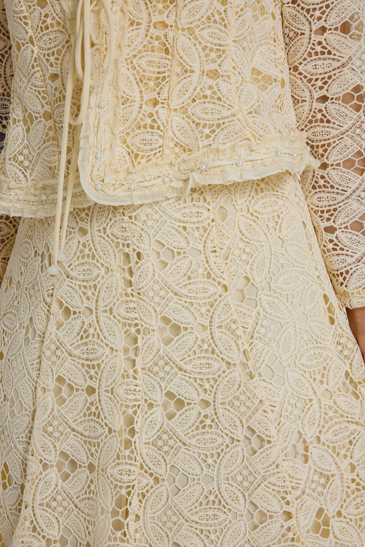 Slip Midi Dress With Lace Lace-Up Cardigan