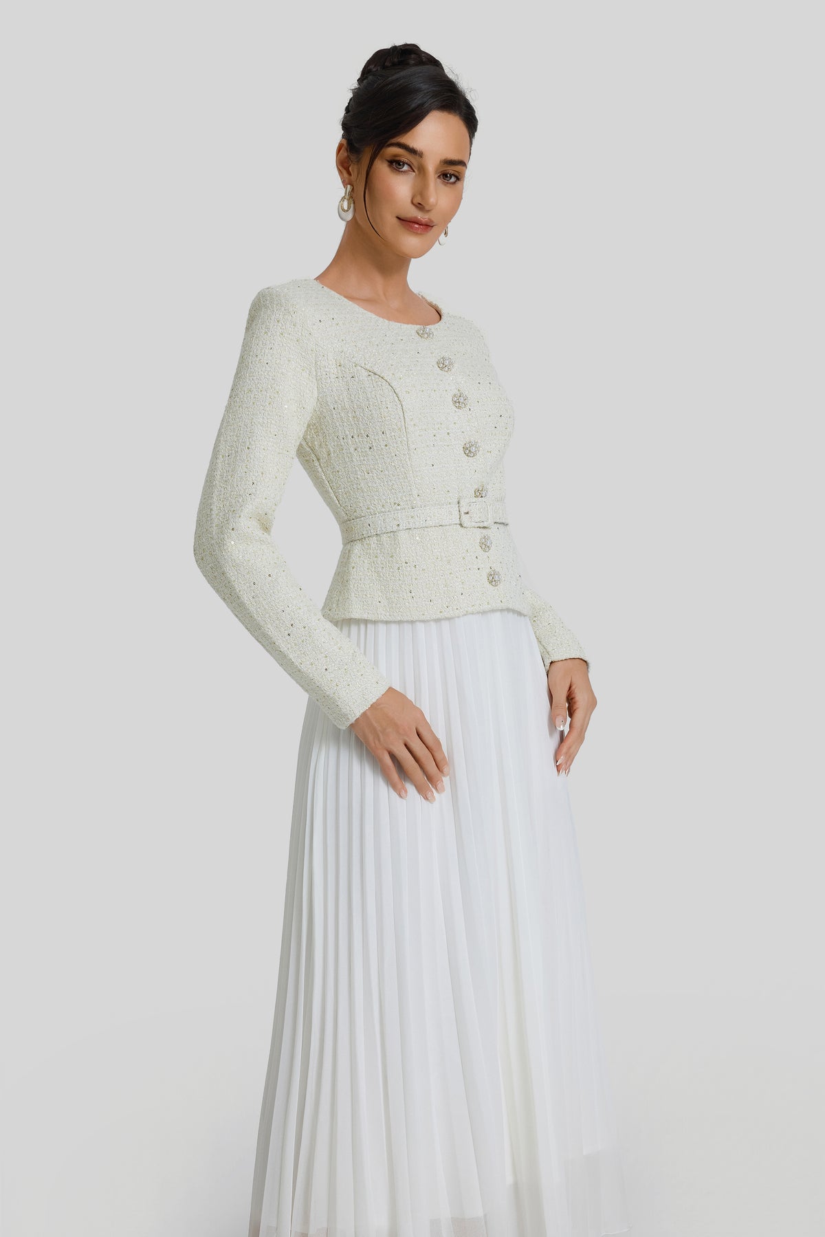 Sequin Pleated Midi Dress With Belt