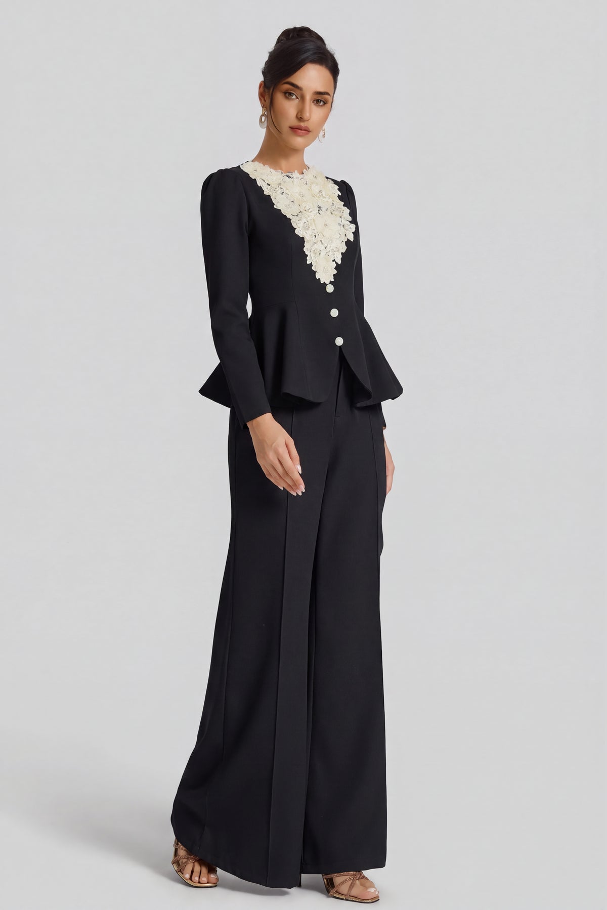 3D Flower Beaded Top & High Waist Pants Set