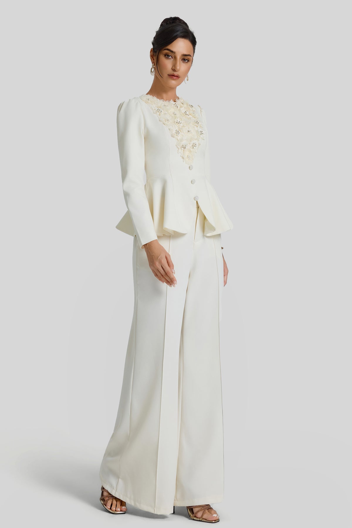 3D Flower Beaded Top & High Waist Pants Set