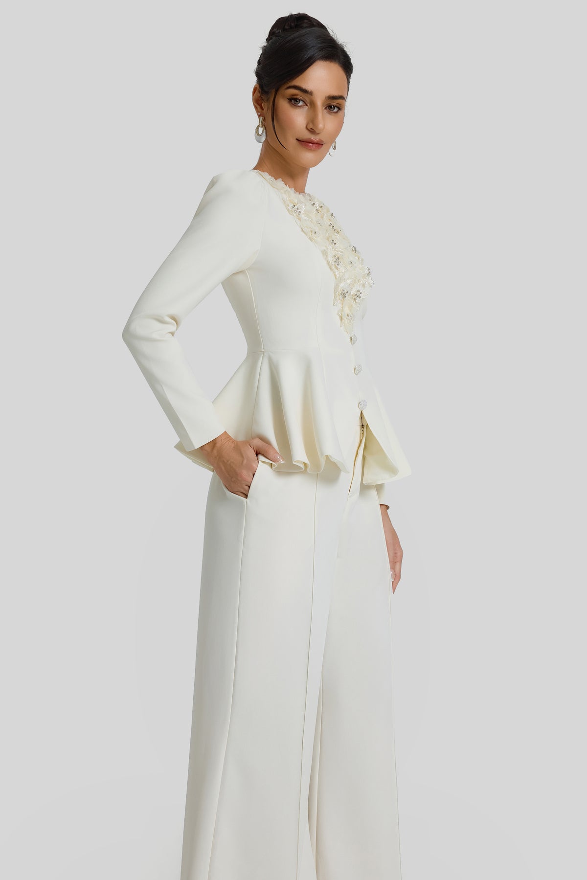 3D Flower Beaded Top & High Waist Pants Set