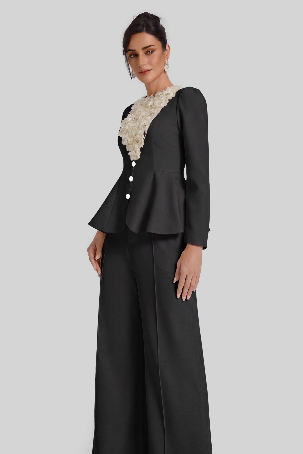 3D Flower Beaded Top & High Waist Pants Set