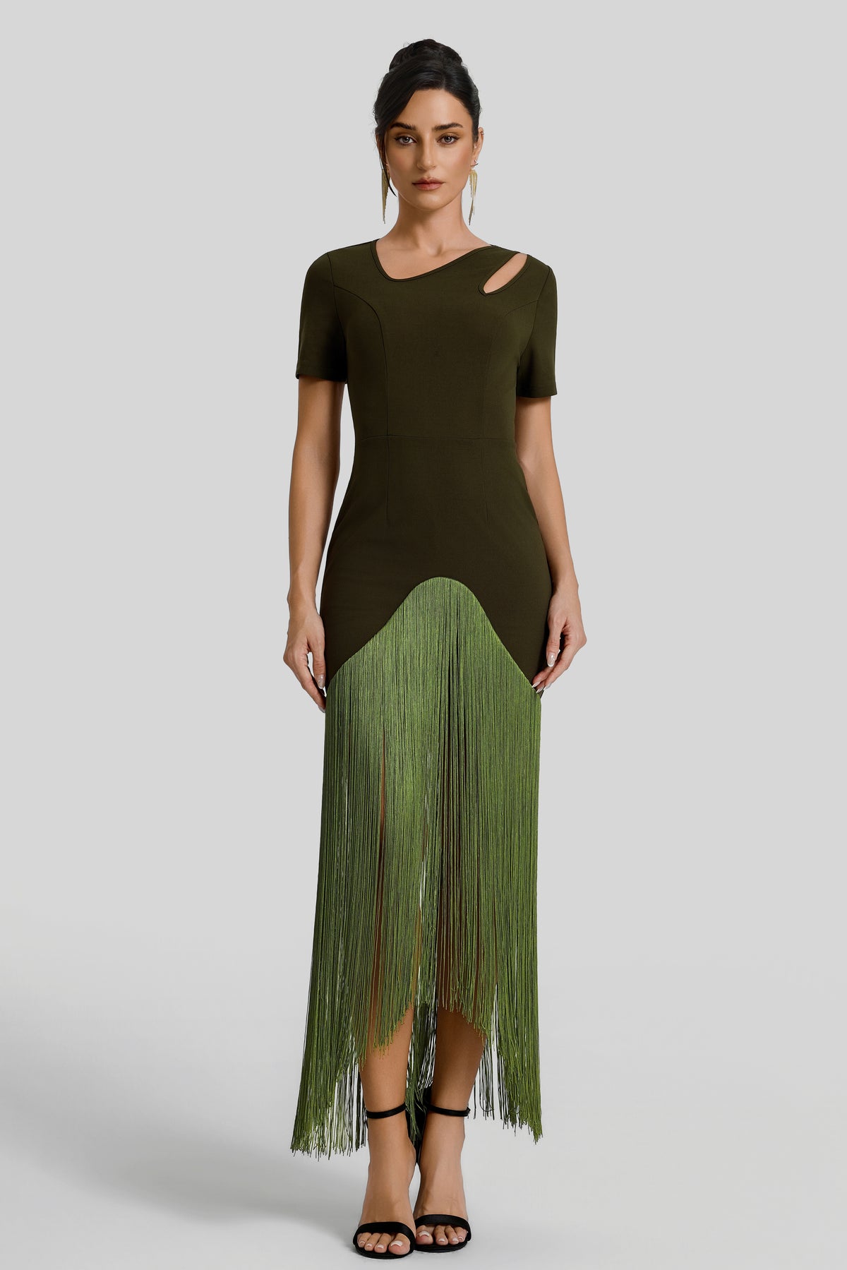 Solid Tassel Cut-Out Midi Dress