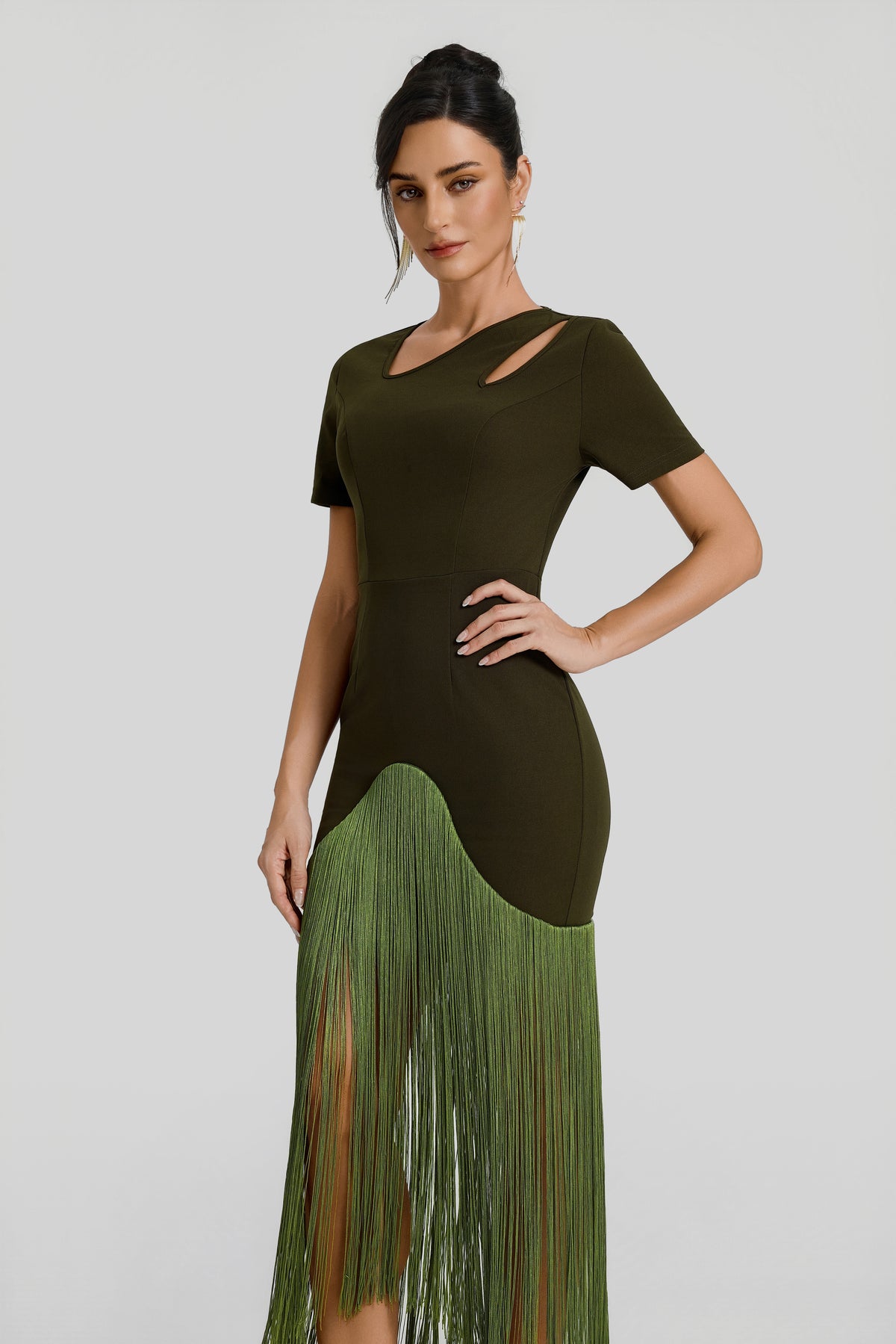 Solid Tassel Cut-Out Midi Dress