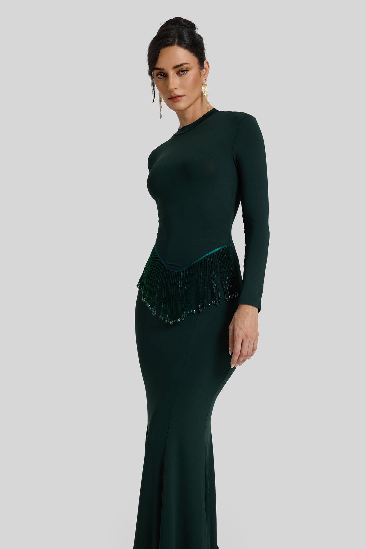 Solid Beaded Round Neck Maxi Dress
