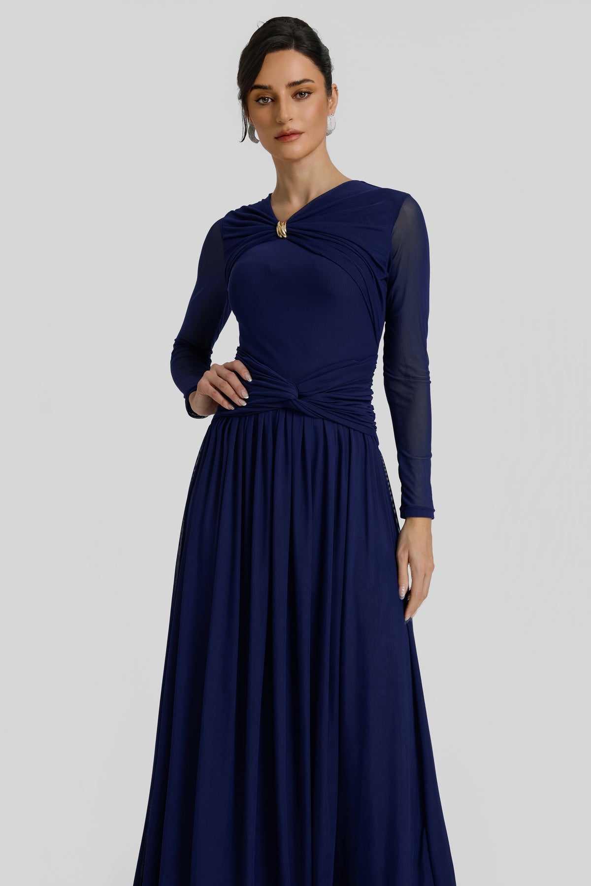 Solid Gathering Knotted Midi Dress