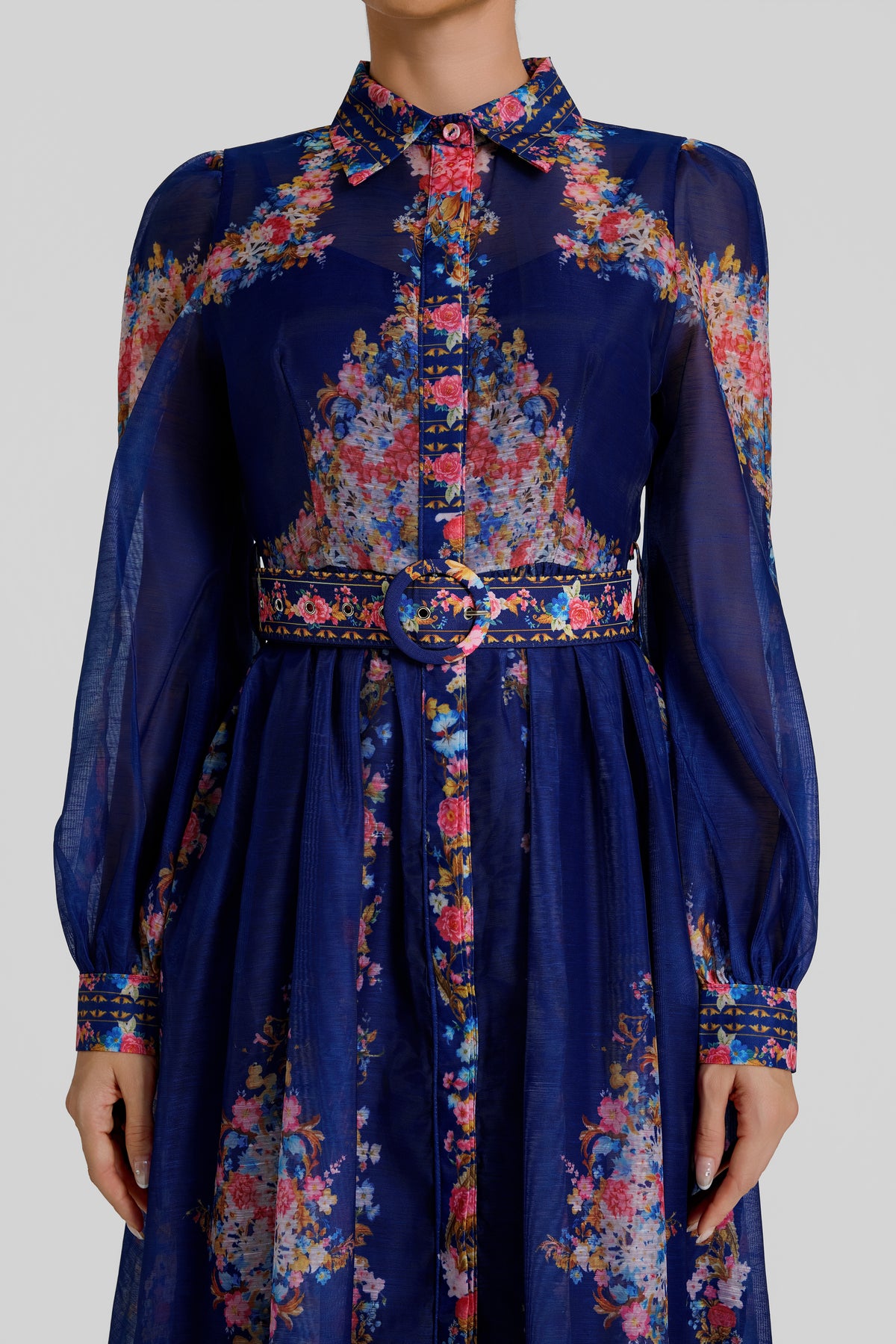 Floral Single Breasted Midi Dress With Belt