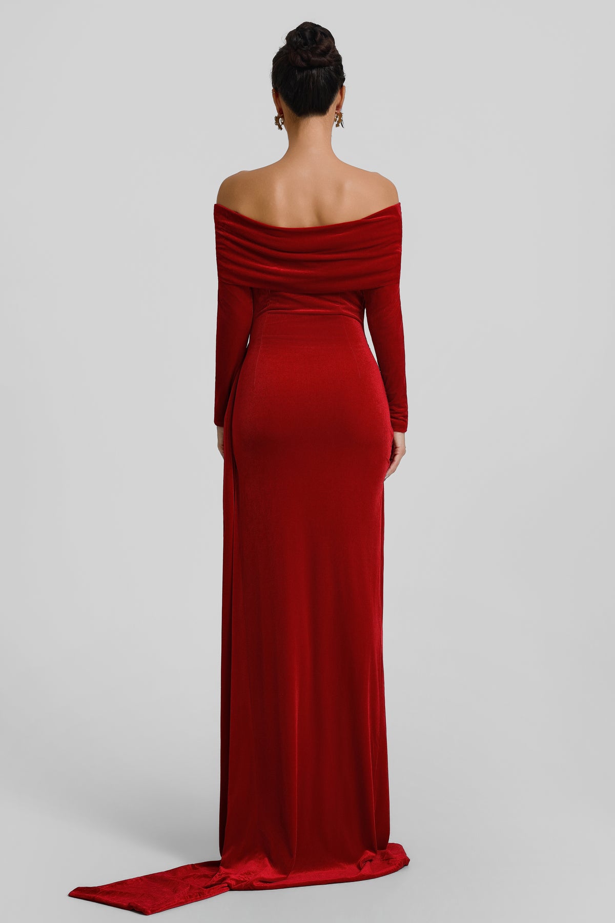 Off Shoulder Gathering Metal Decorations Maxi Dress
