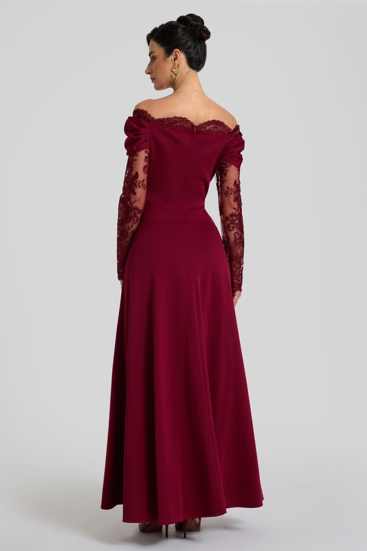 Off Shoulder Lace Splicing Maxi Dress