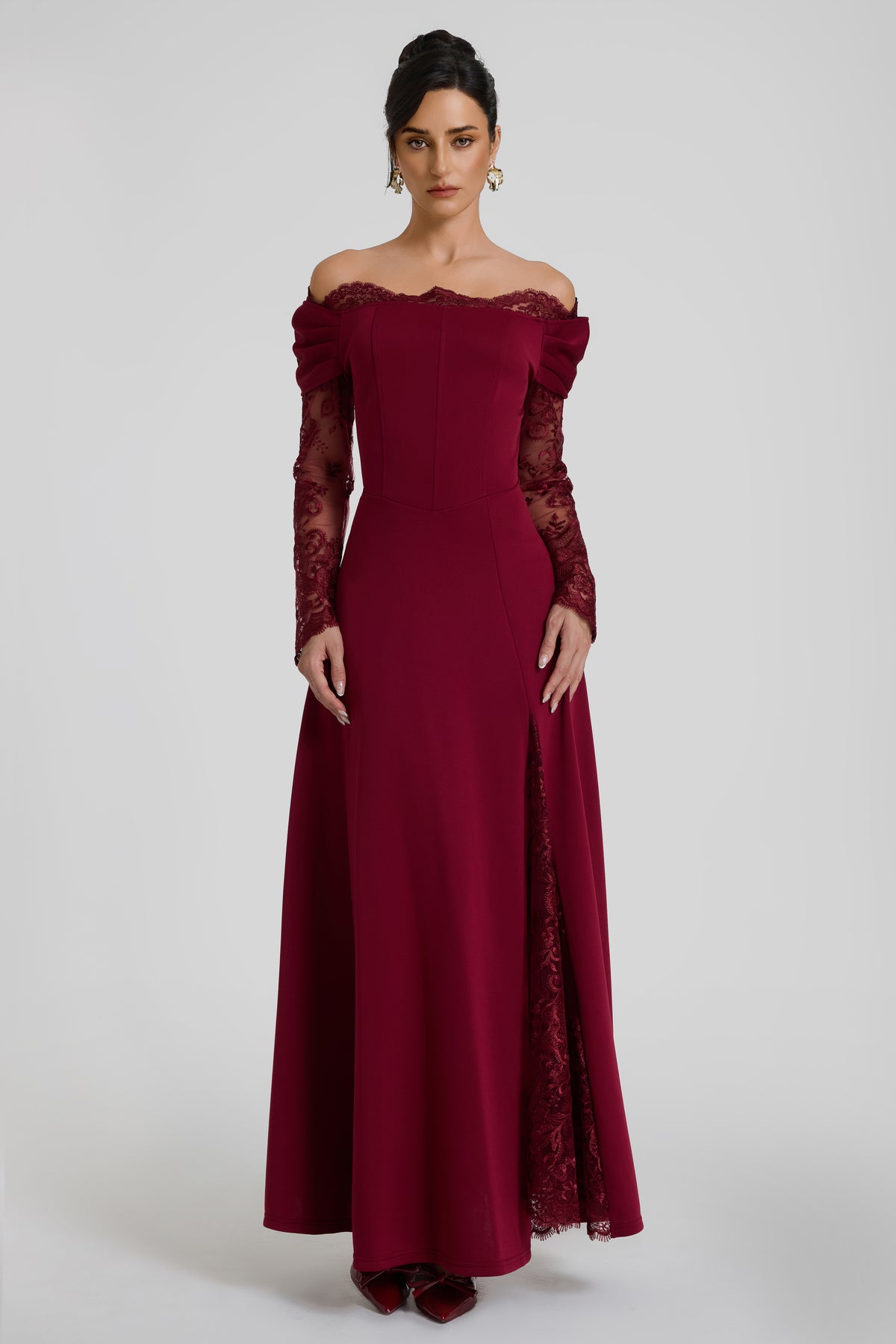Off Shoulder Lace Splicing Maxi Dress