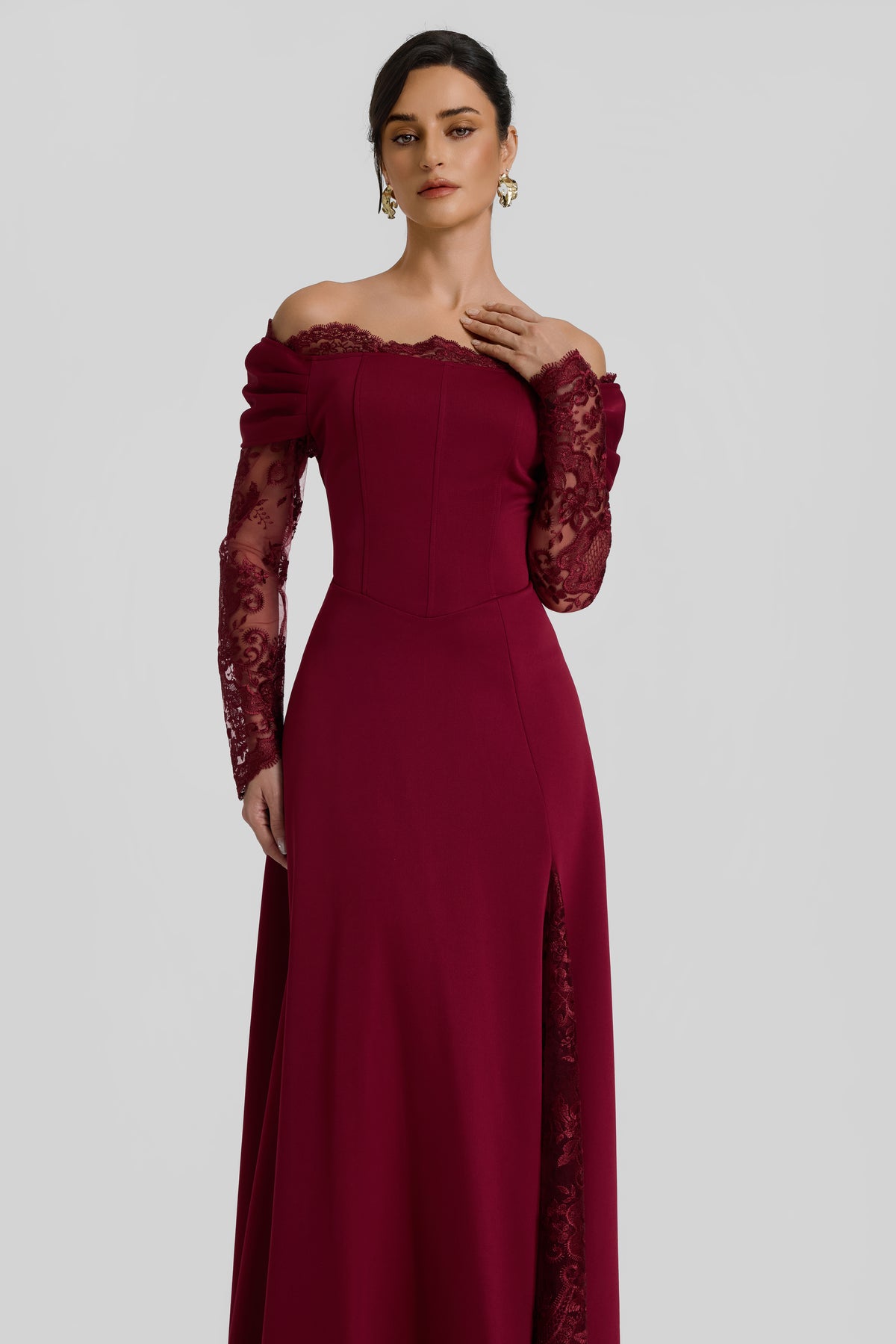 Off Shoulder Lace Splicing Maxi Dress