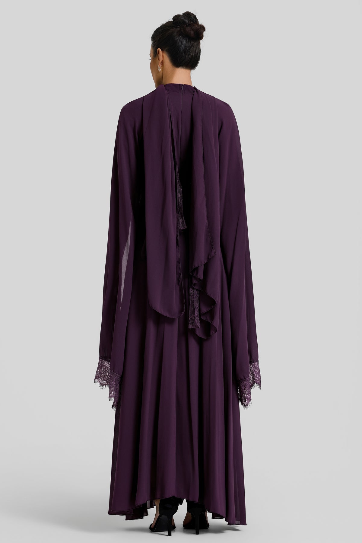 Lace Splicing Cape Sleeve Maxi Dress