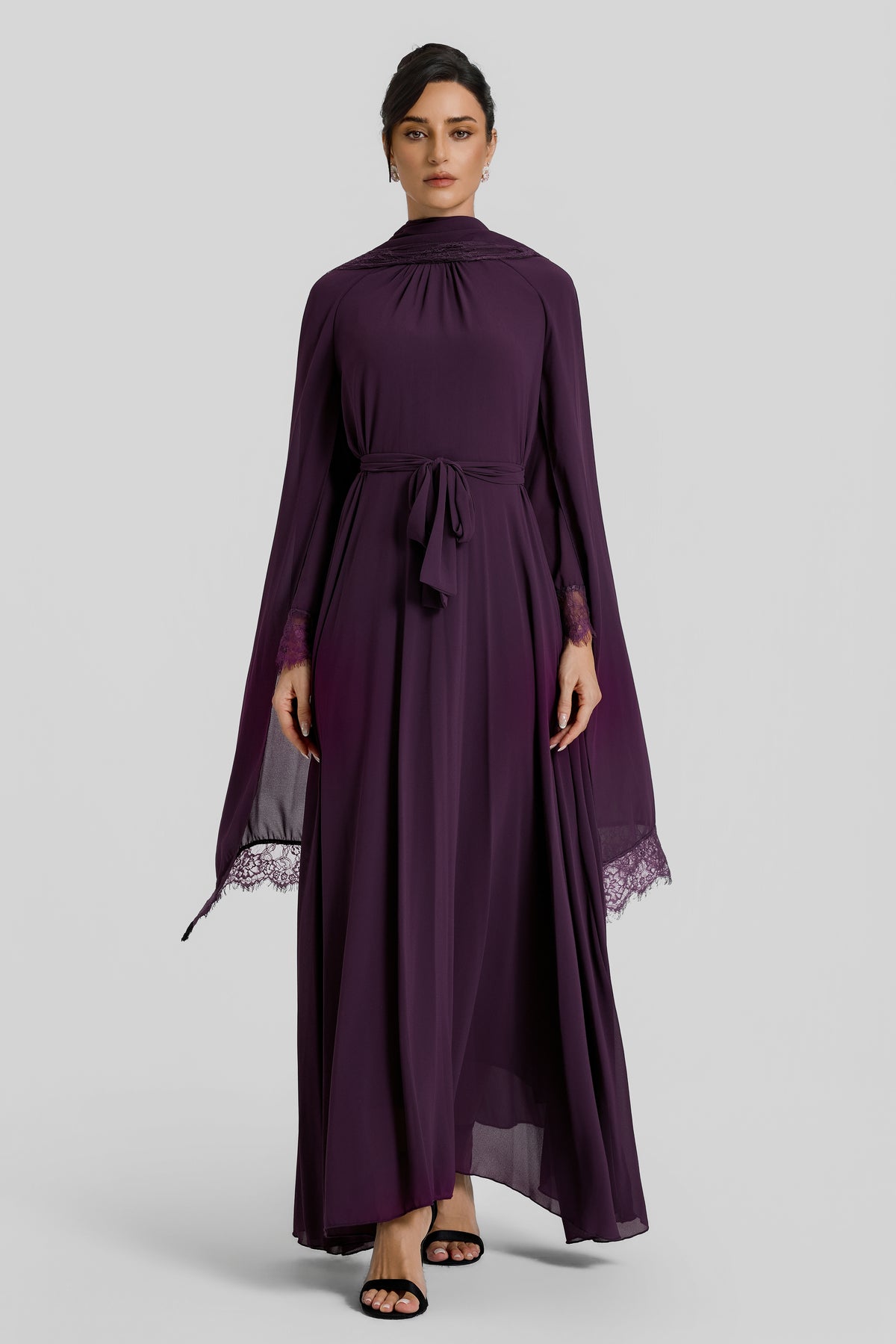Lace Splicing Cape Sleeve Maxi Dress
