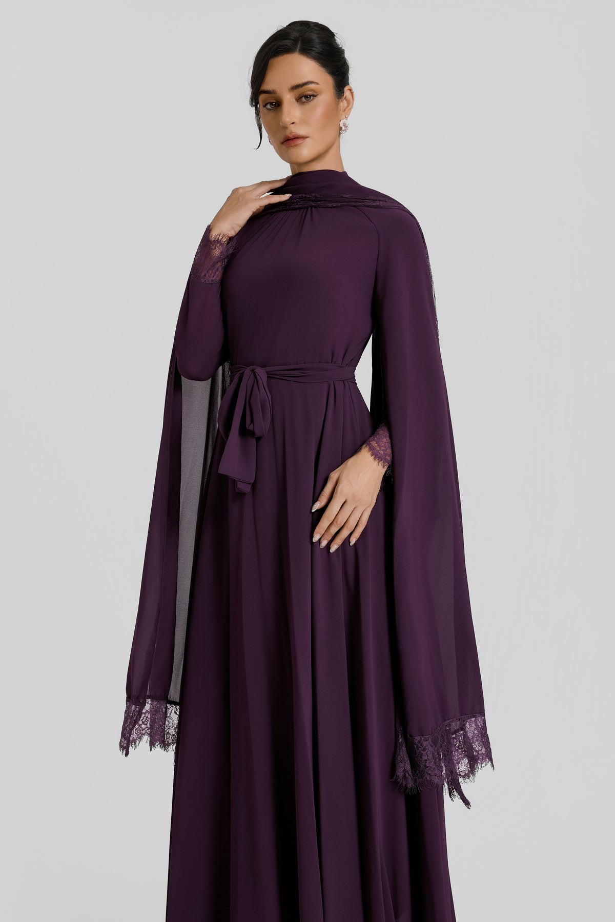 Lace Splicing Cape Sleeve Maxi Dress
