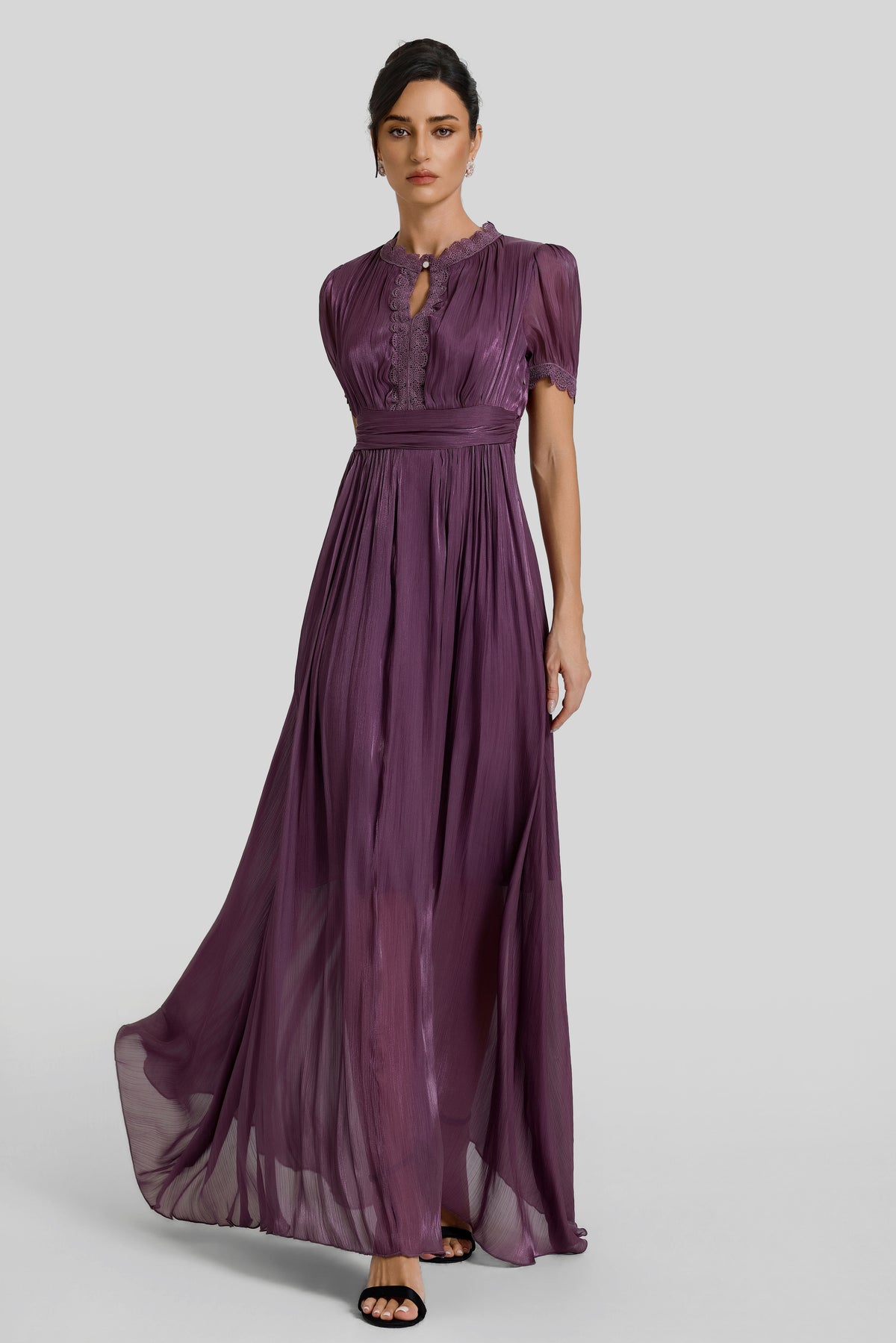 Lace Splicing Gathering Midi Dress