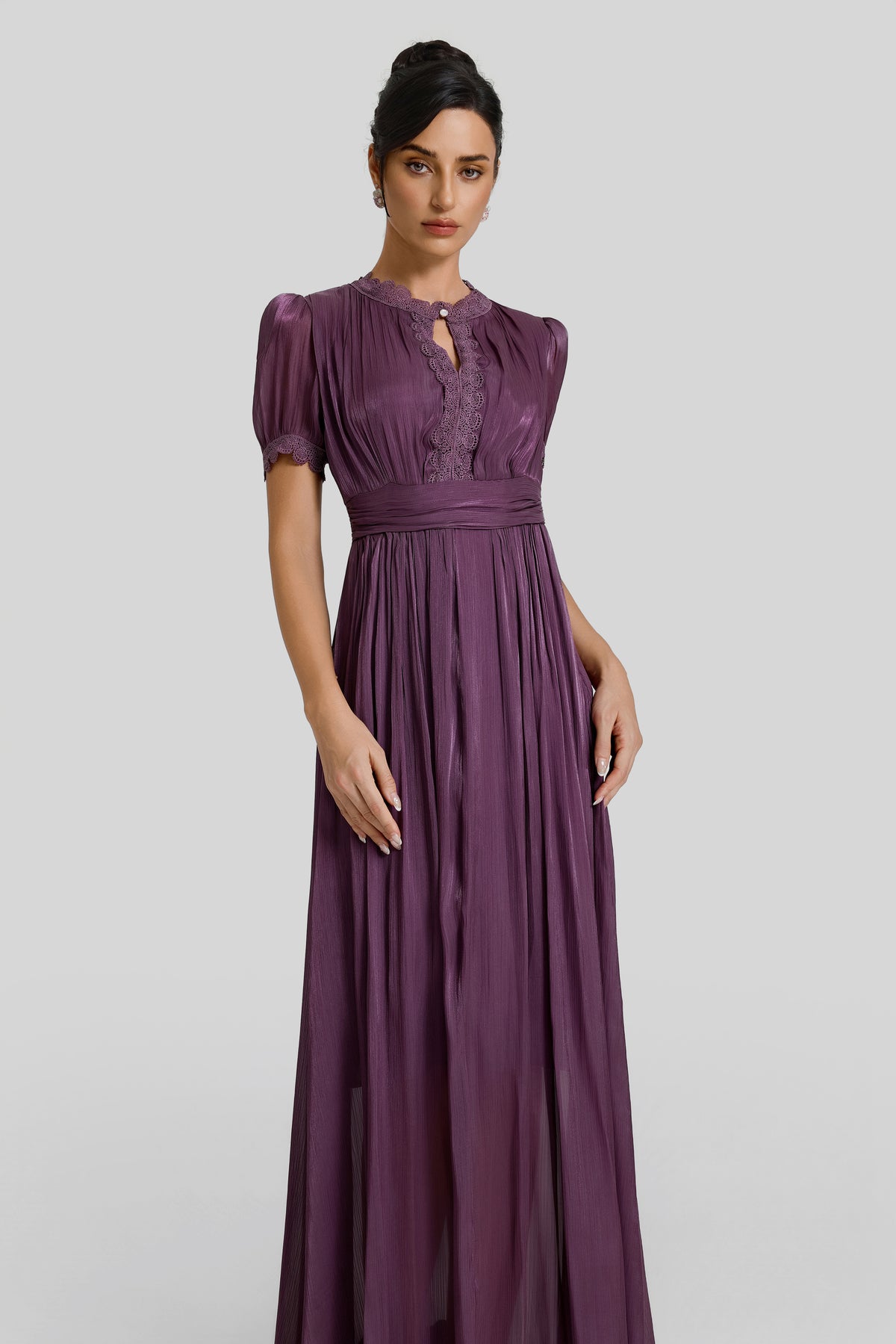 Lace Splicing Gathering Midi Dress