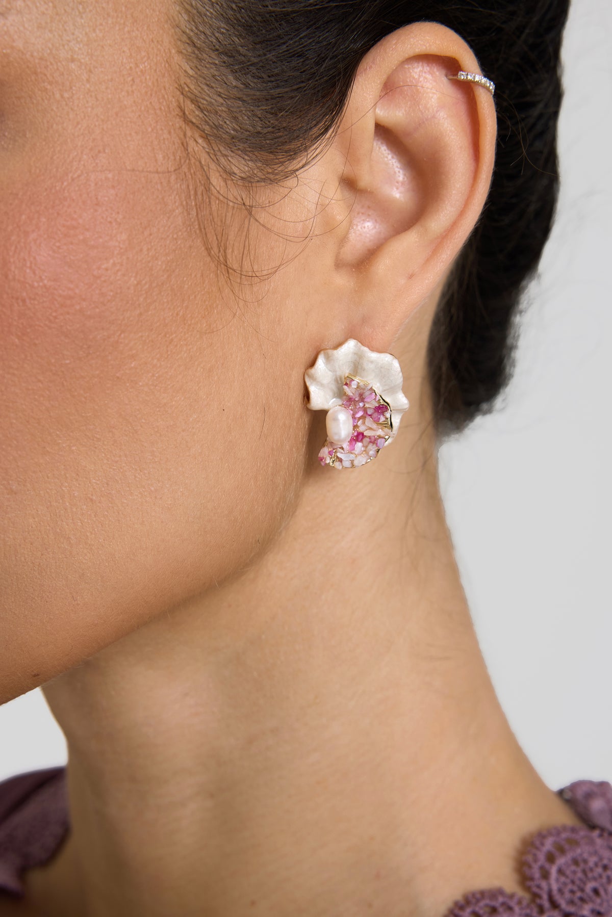 Shell Shape Faux Pearl Enamel Earrings