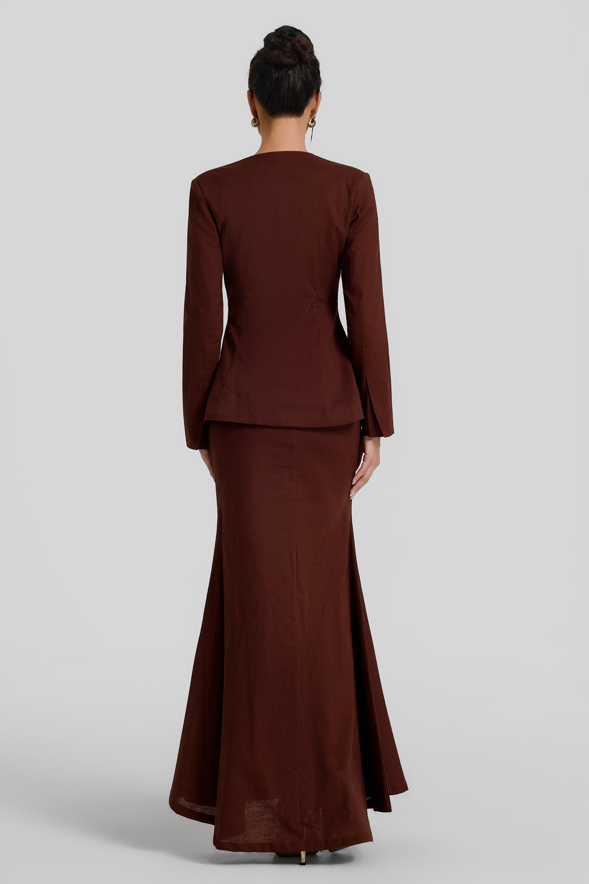 Pleated Long Sleeve Top & High Waist Maxi Skirt Set