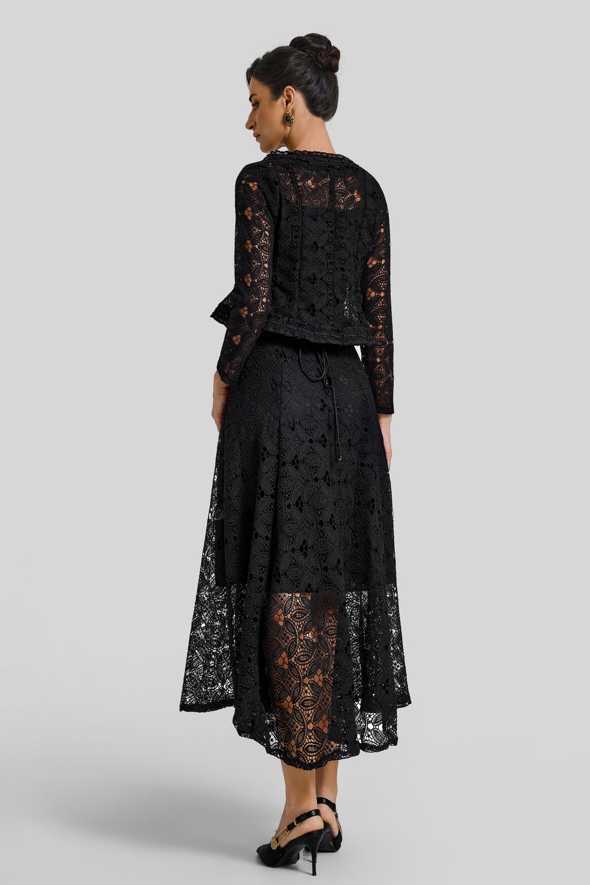 Slip Midi Dress With Lace Lace-Up Cardigan