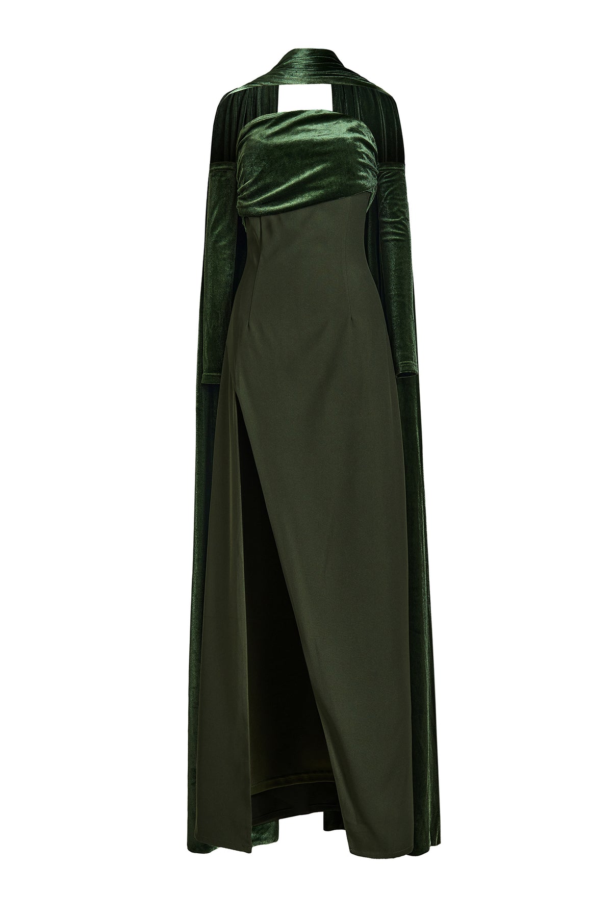 Off-Shoulder Slit Maxi Dress With Velvet Cape