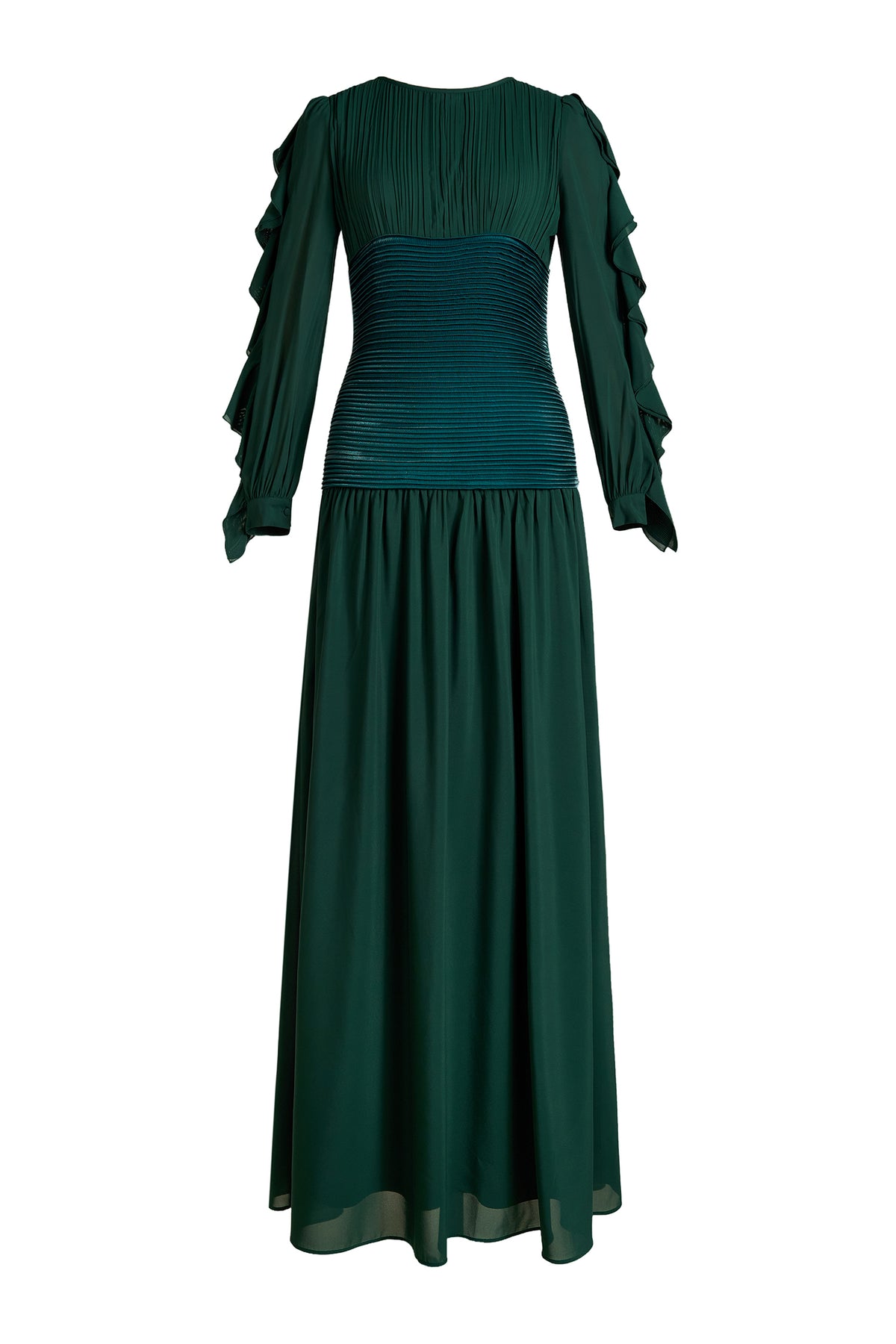 Chiffon Ruched Ruffle Maxi Dress