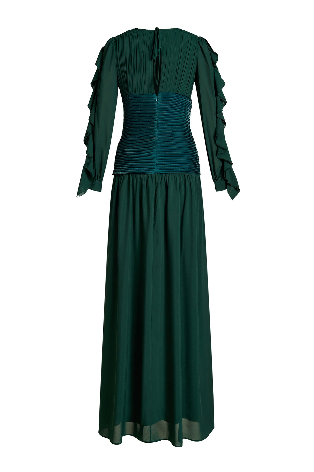 Chiffon Ruched Ruffle Maxi Dress
