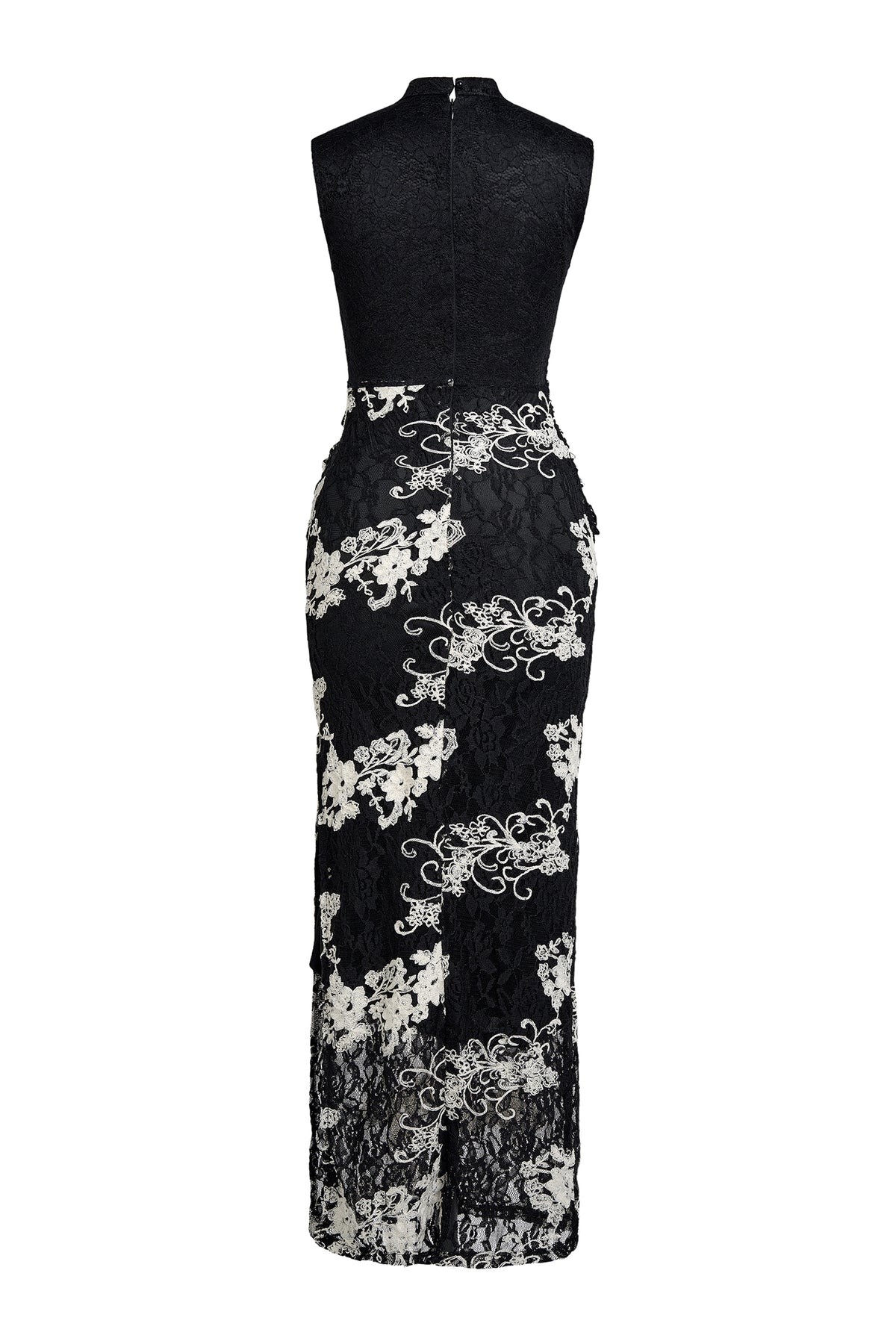 Lace Embroidered Stand Collar Midi Dress