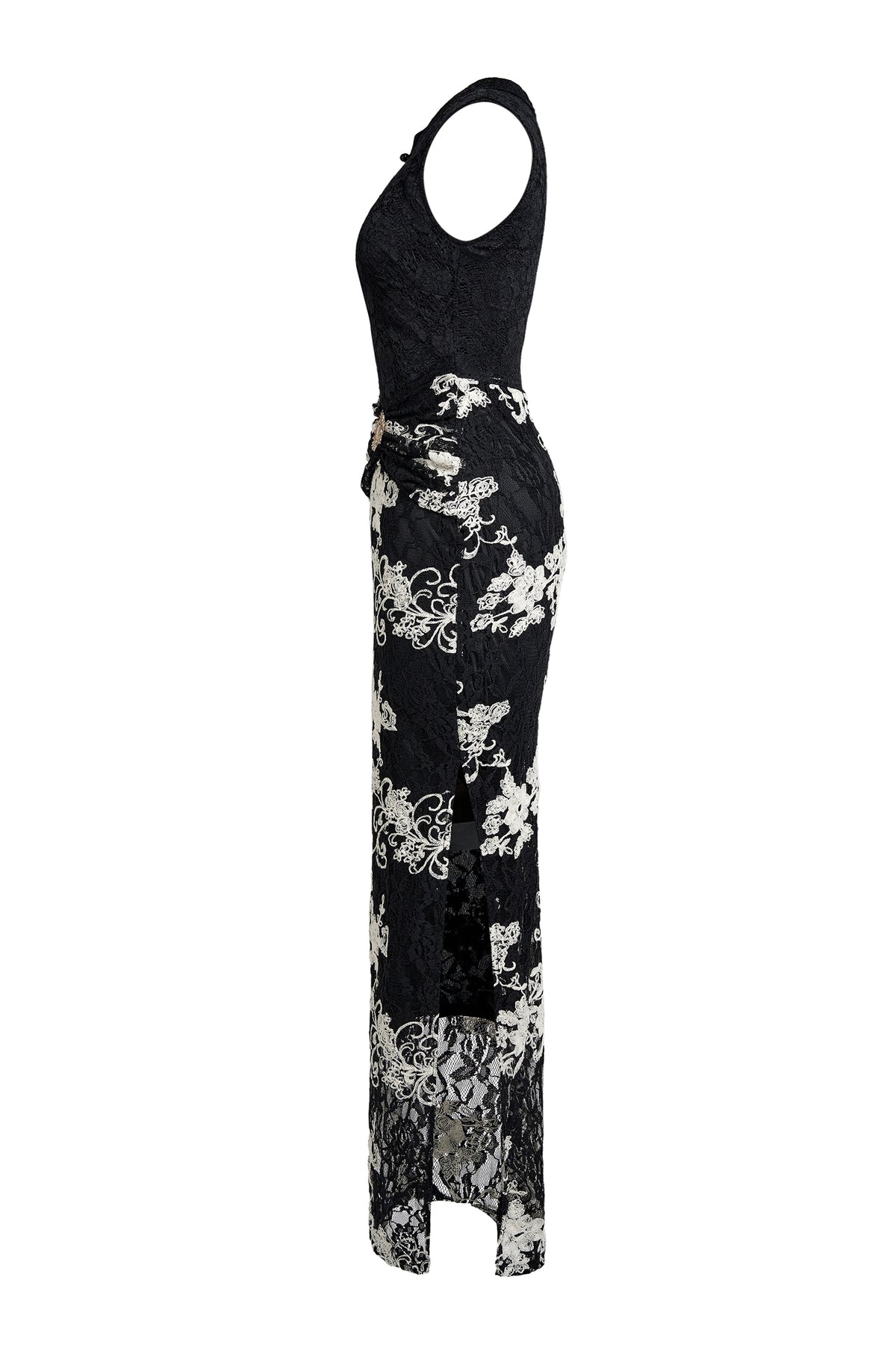Lace Embroidered Stand Collar Midi Dress