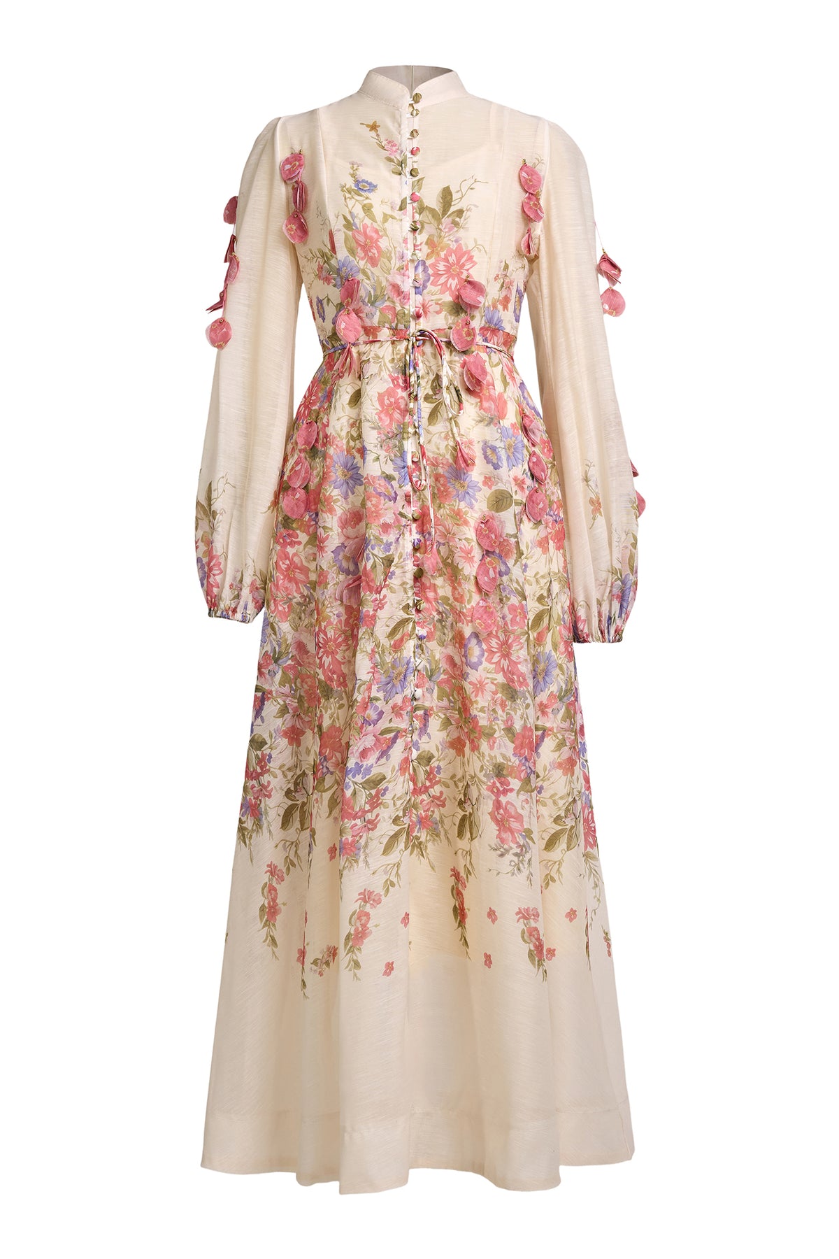 Floral Beaded Single Breasted Maxi Dress