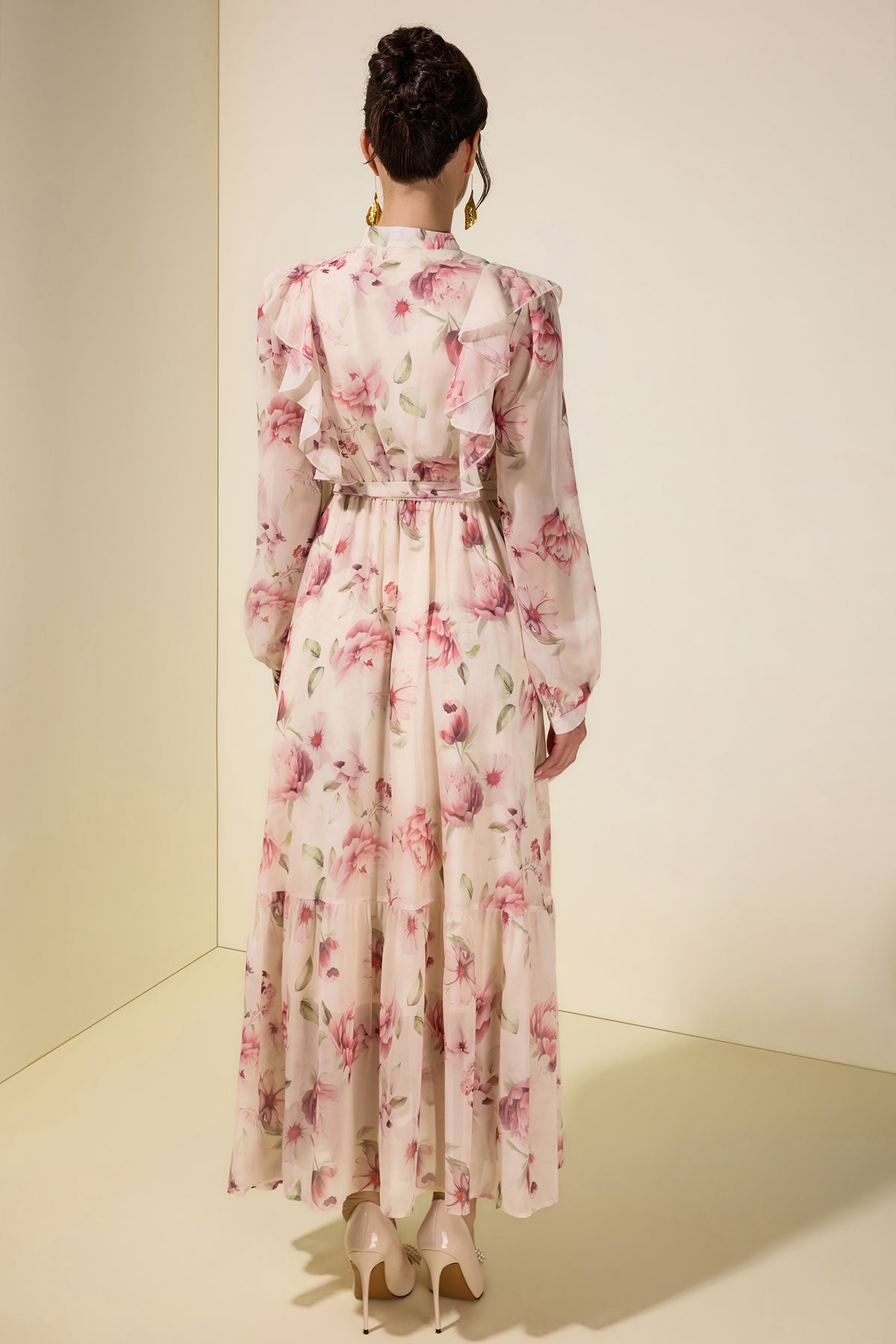 Floral Ruffle Maxi Dress With Belt