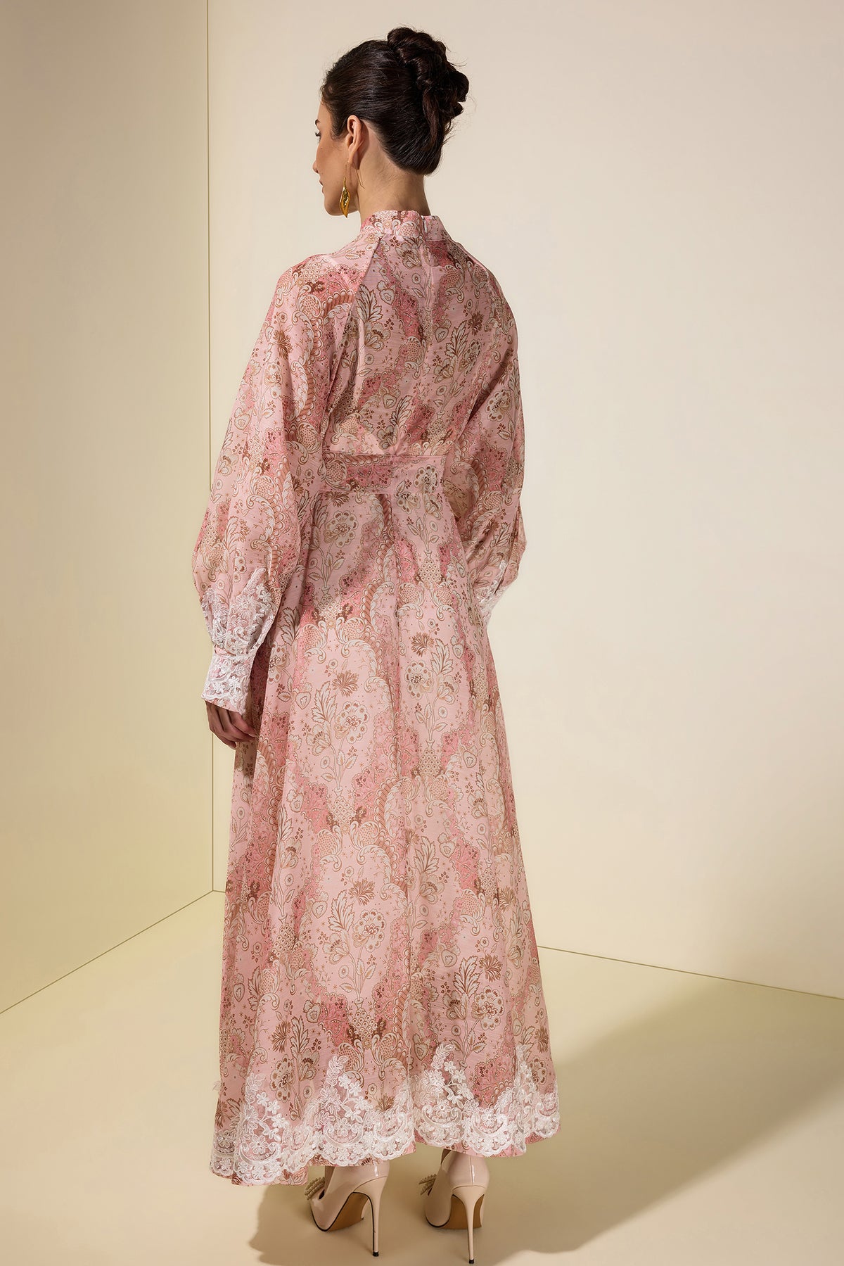 Paisley Print Lace Single Breasted Midi Dress