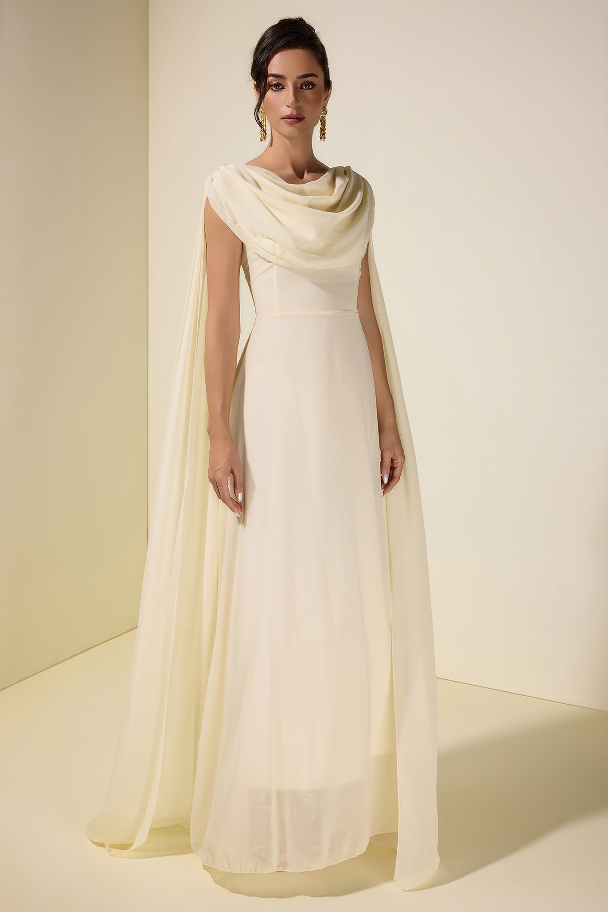 Chiffon Cape Sleeve Maxi Dress